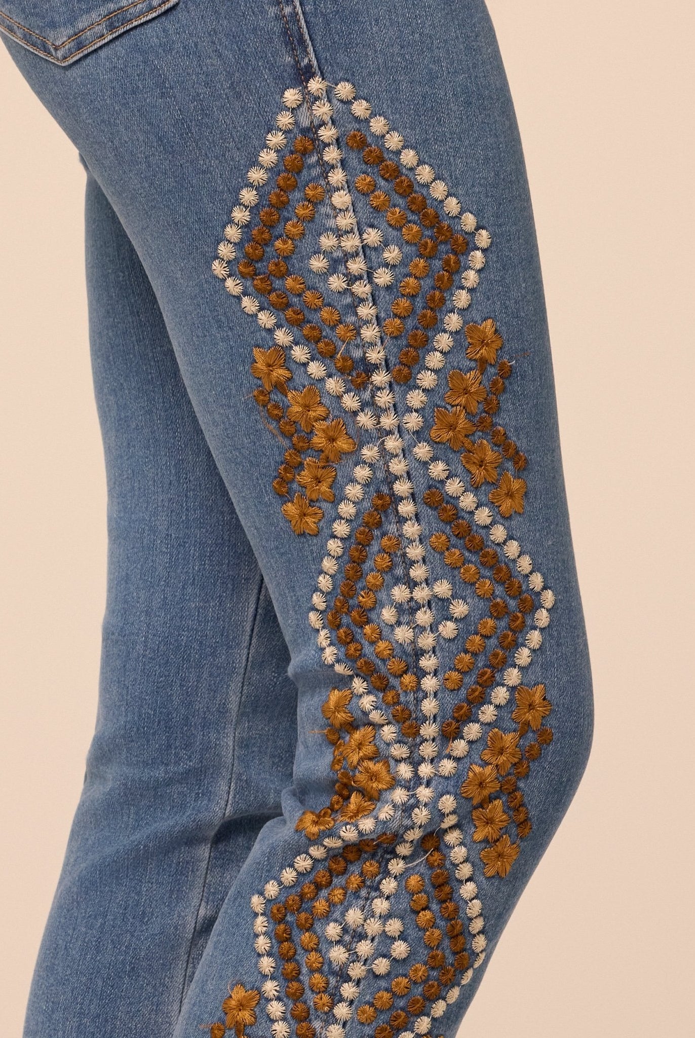 Dark Blue Embroidered Straight Leg Jeans - shopaleena