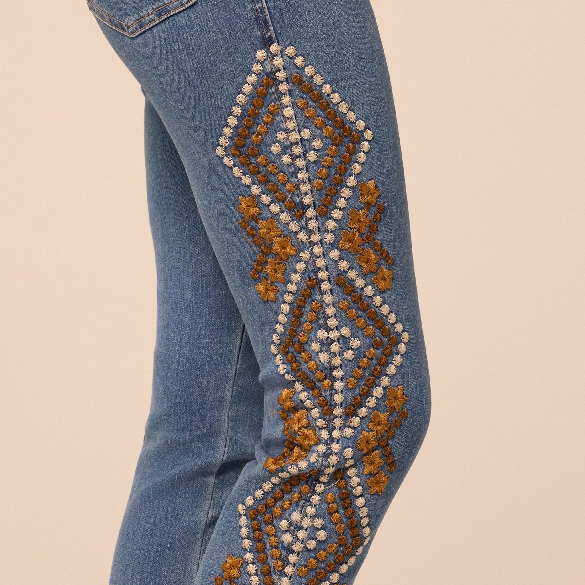 Dark Blue Embroidered Straight Leg Jeans - shopaleena