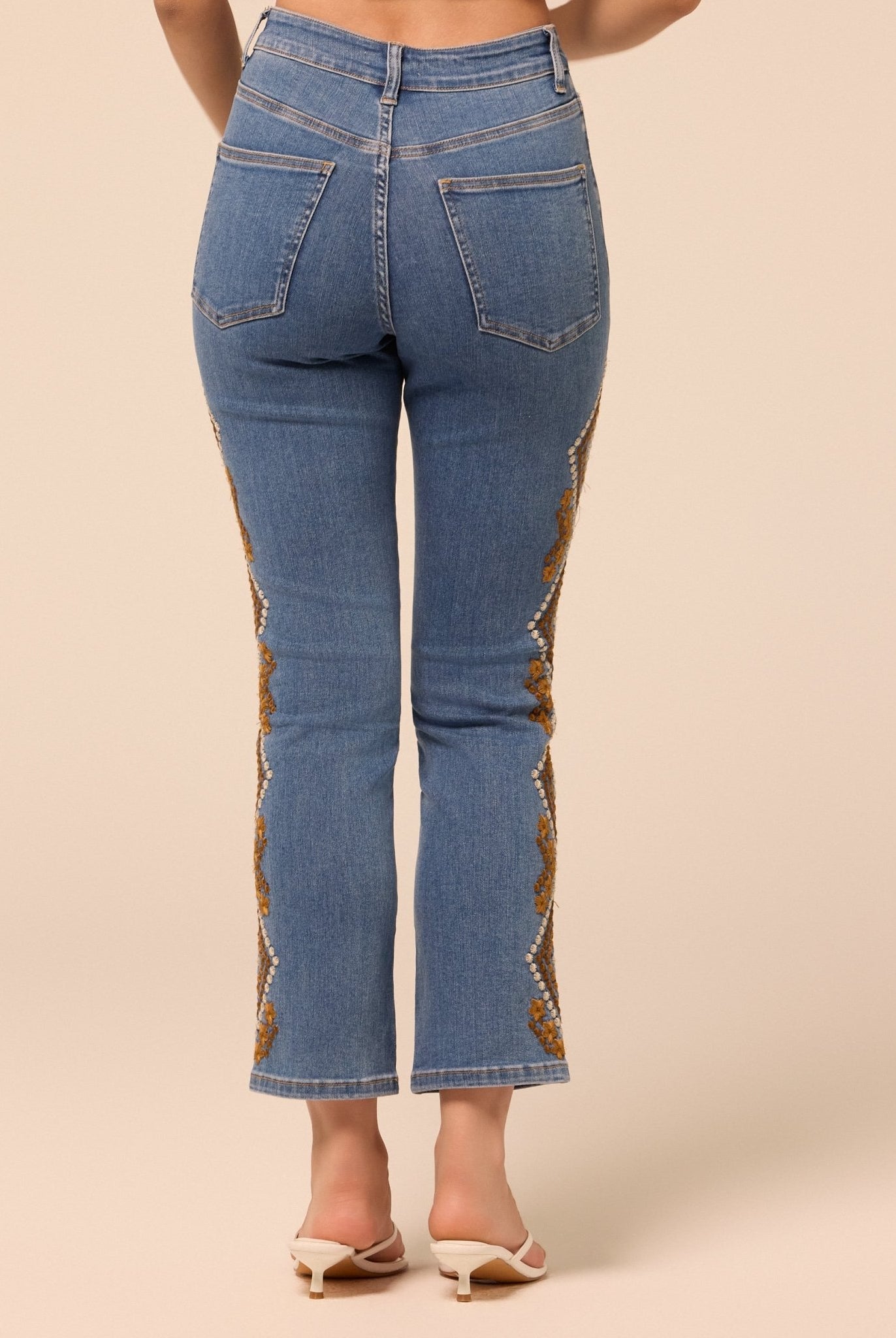 Dark Blue Embroidered Straight Leg Jeans - shopaleena