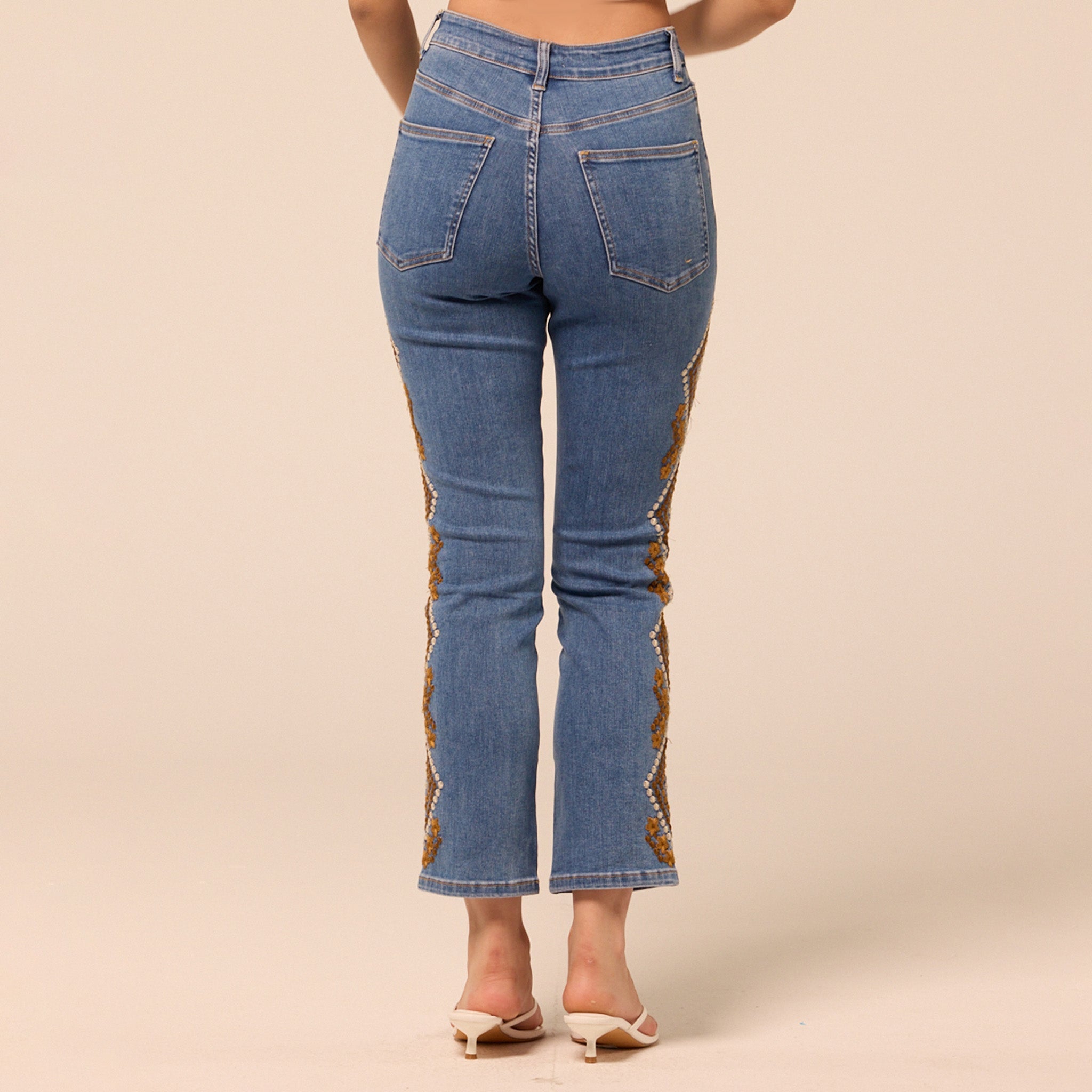 Dark Blue Embroidered Straight Leg Jeans - shopaleena
