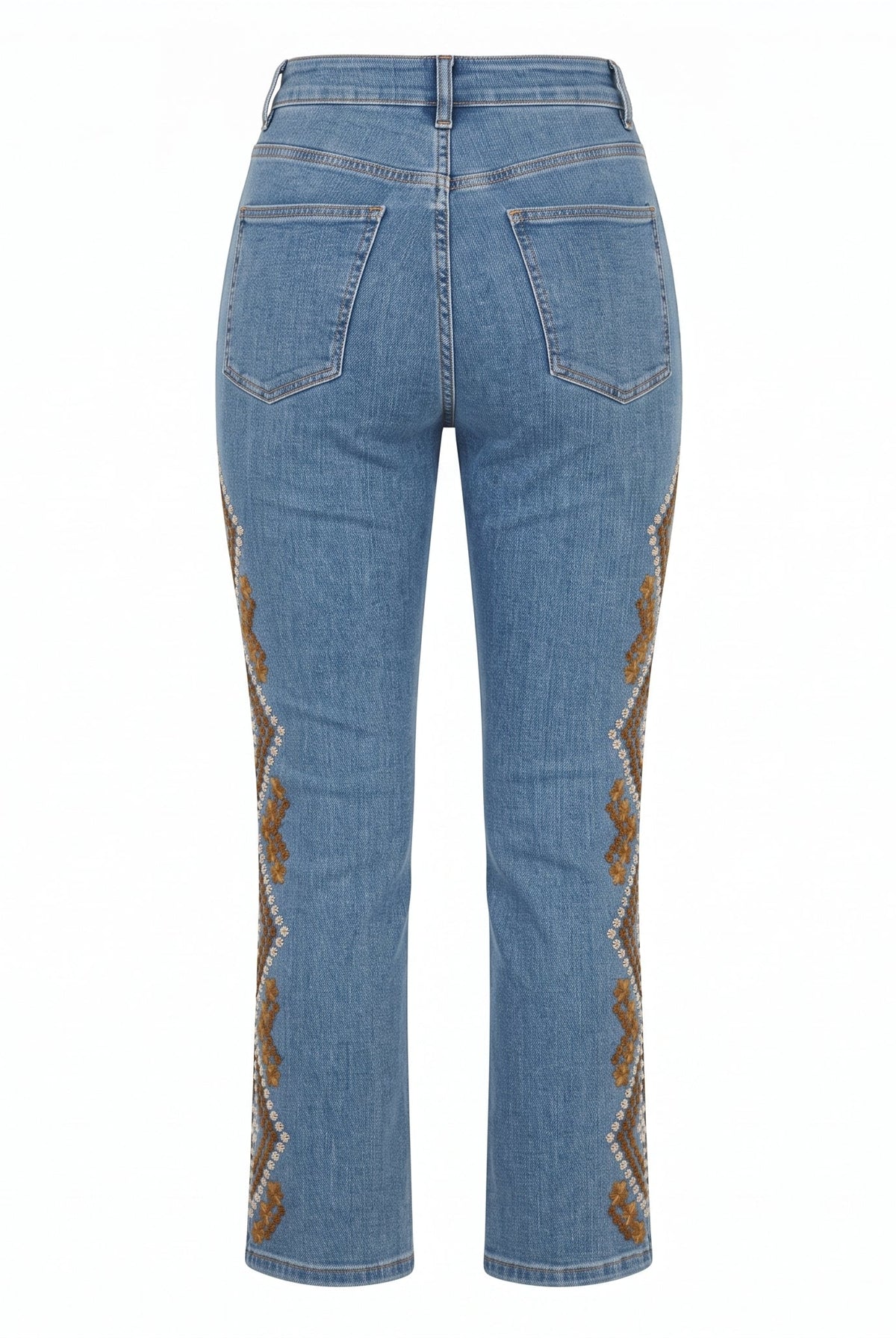 Dark Blue Embroidered Straight Leg Jeans - shopaleena