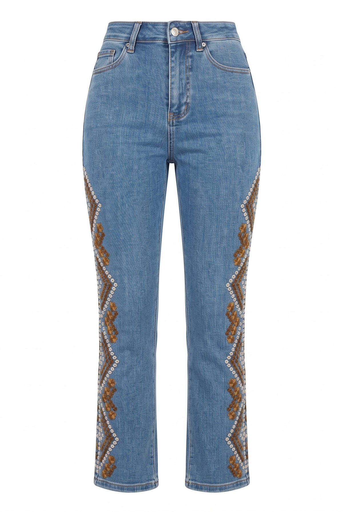 Dark Blue Embroidered Straight Leg Jeans - shopaleena