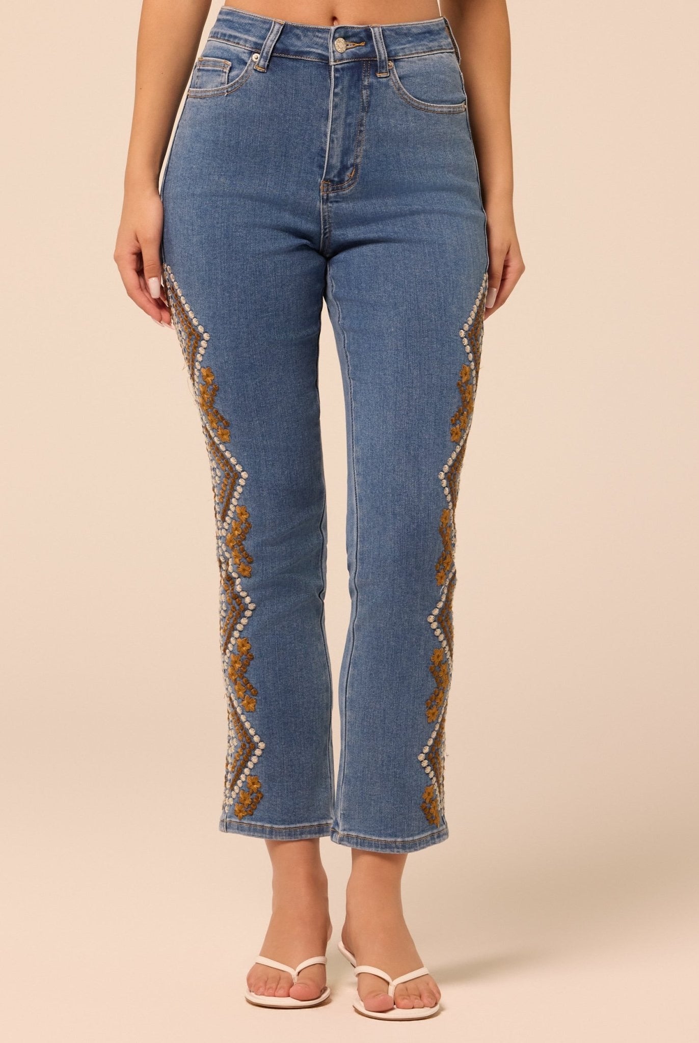 Dark Blue Embroidered Straight Leg Jeans - shopaleena