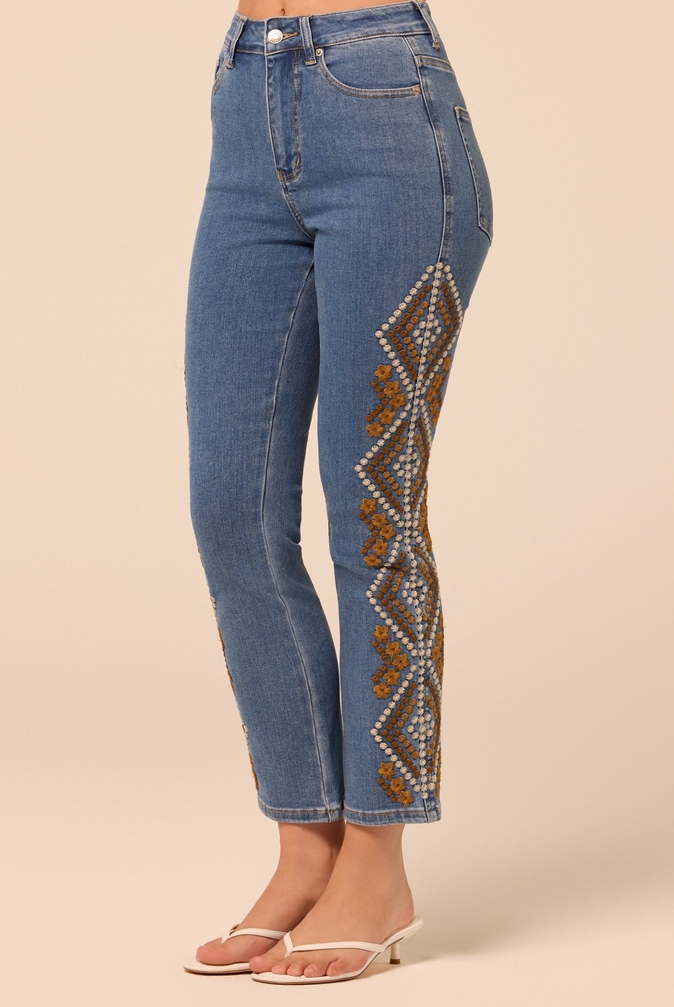 Dark Blue Embroidered Straight Leg Jeans - shopaleena