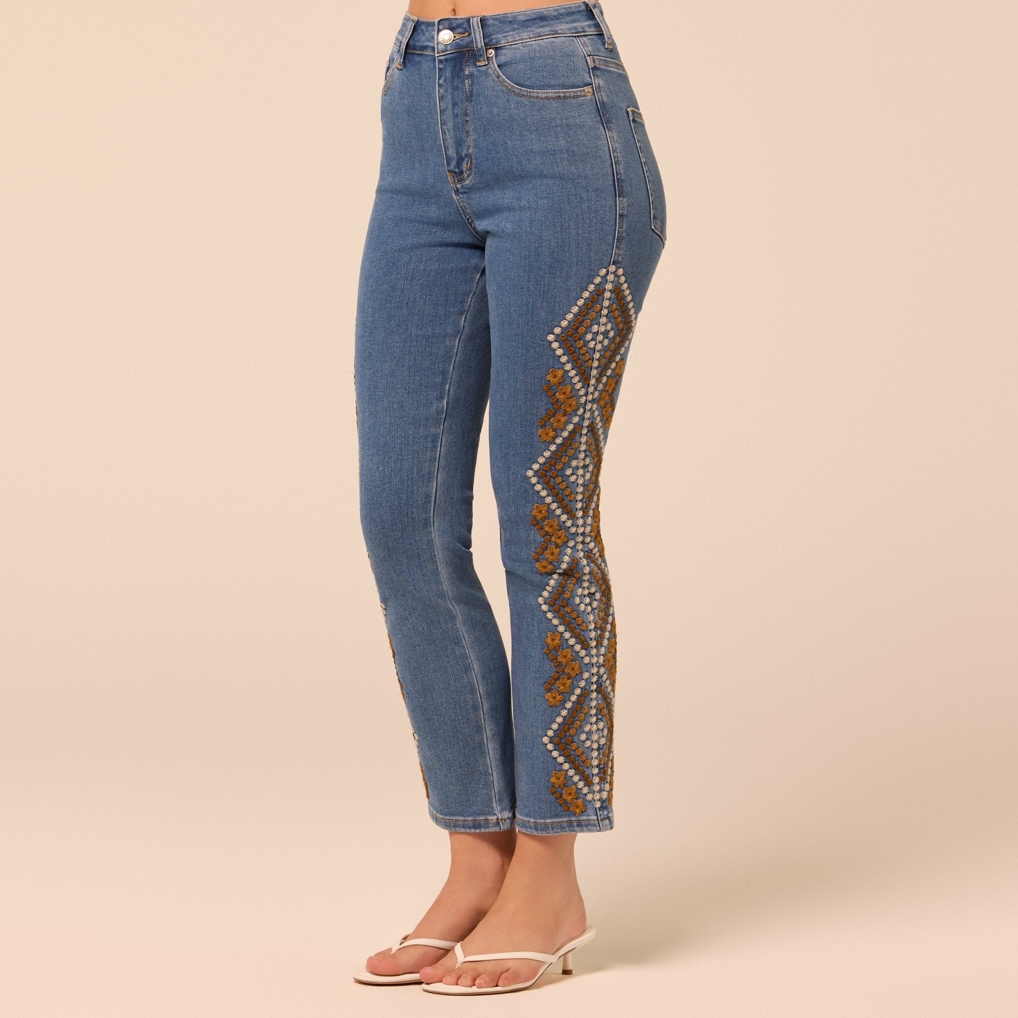Dark Blue Embroidered Straight Leg Jeans - shopaleena