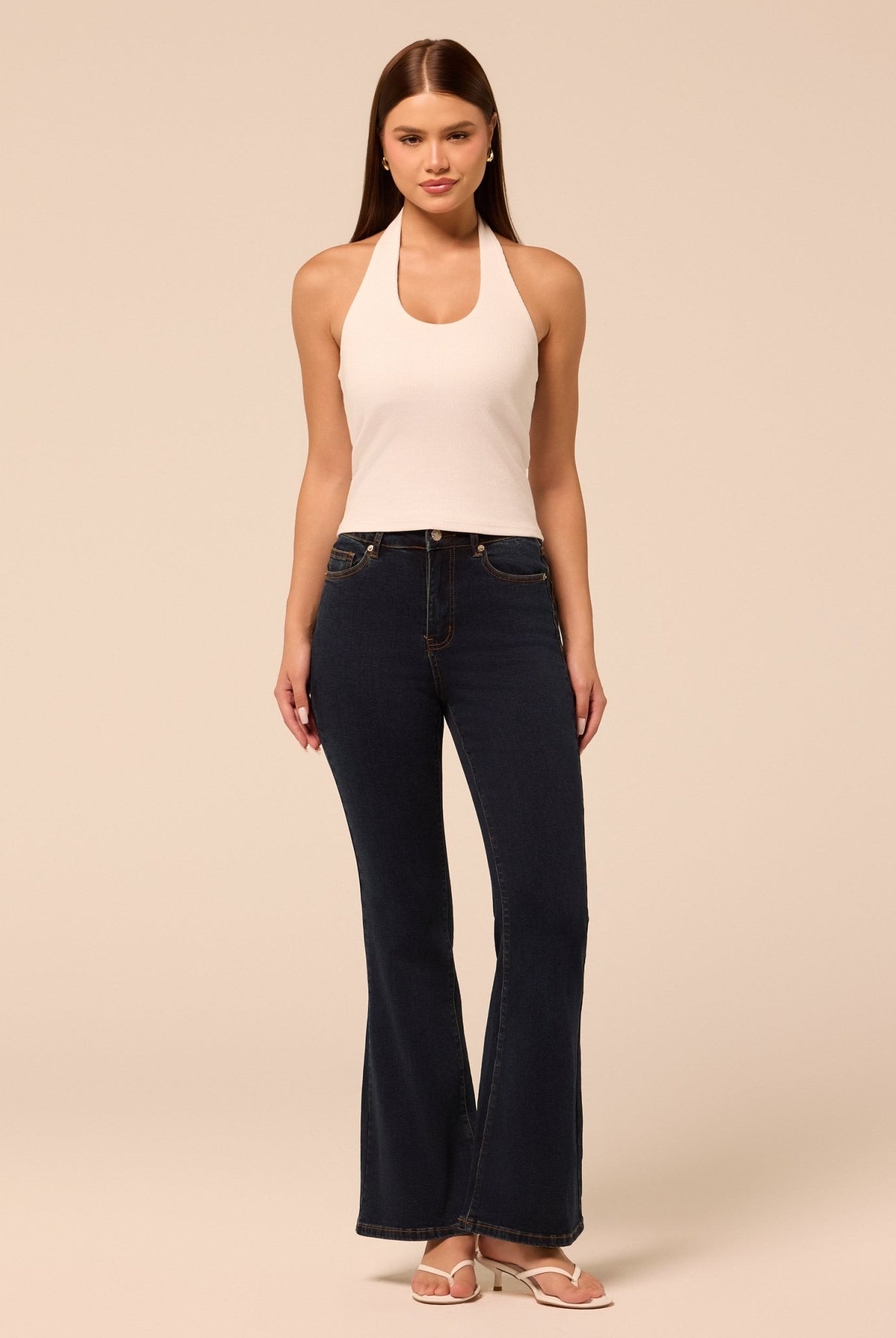 Dark Blue Flare Jeans - shopaleena