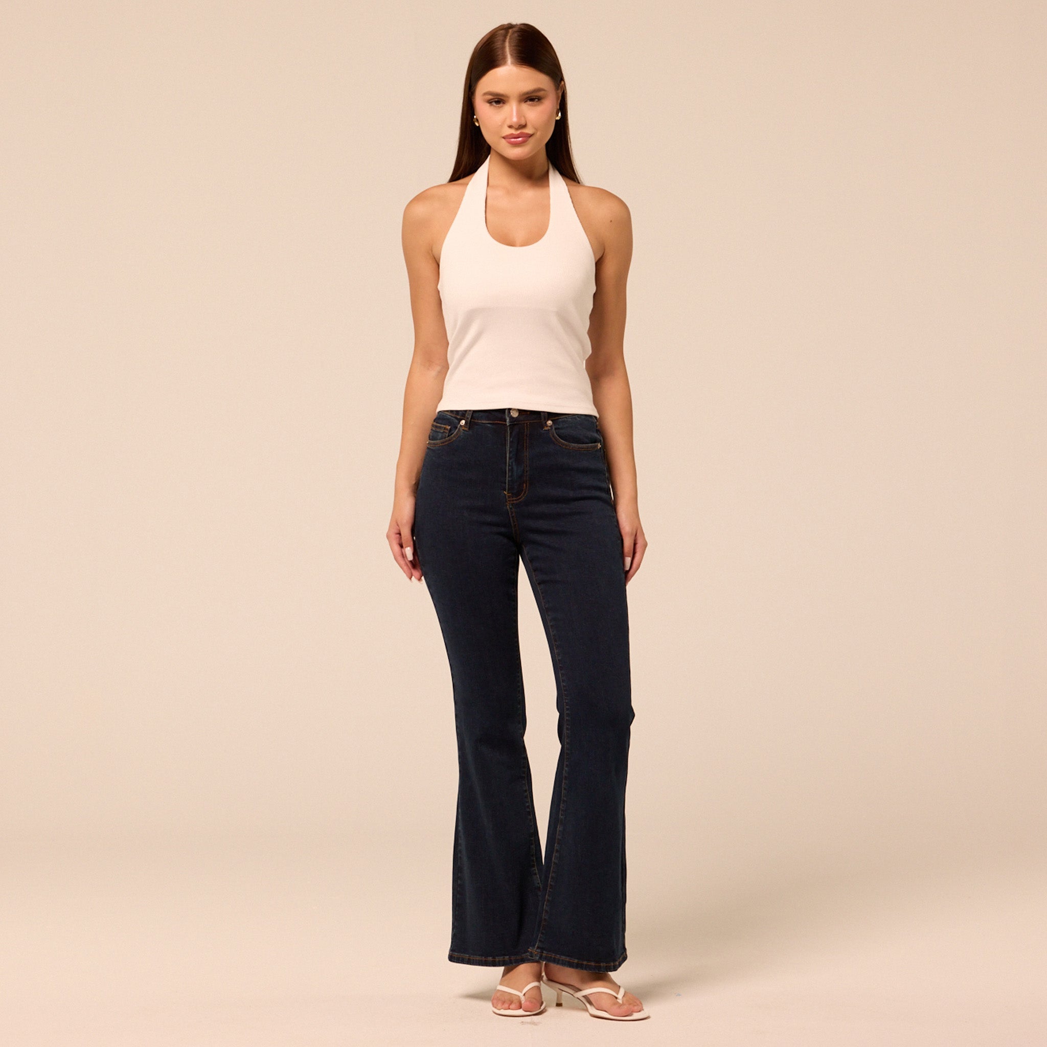 Dark Blue Flare Jeans - shopaleena