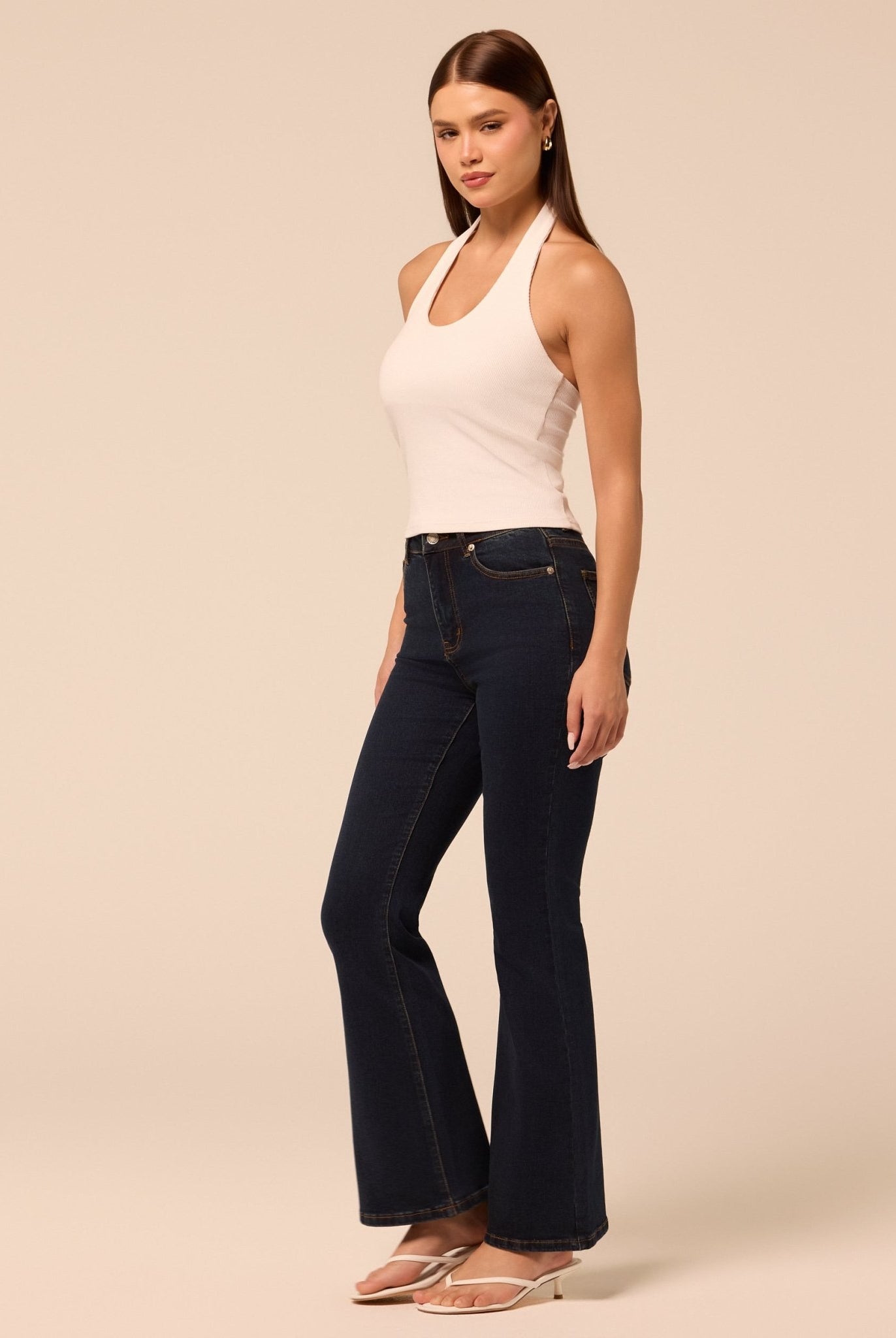 Dark Blue Flare Jeans - shopaleena