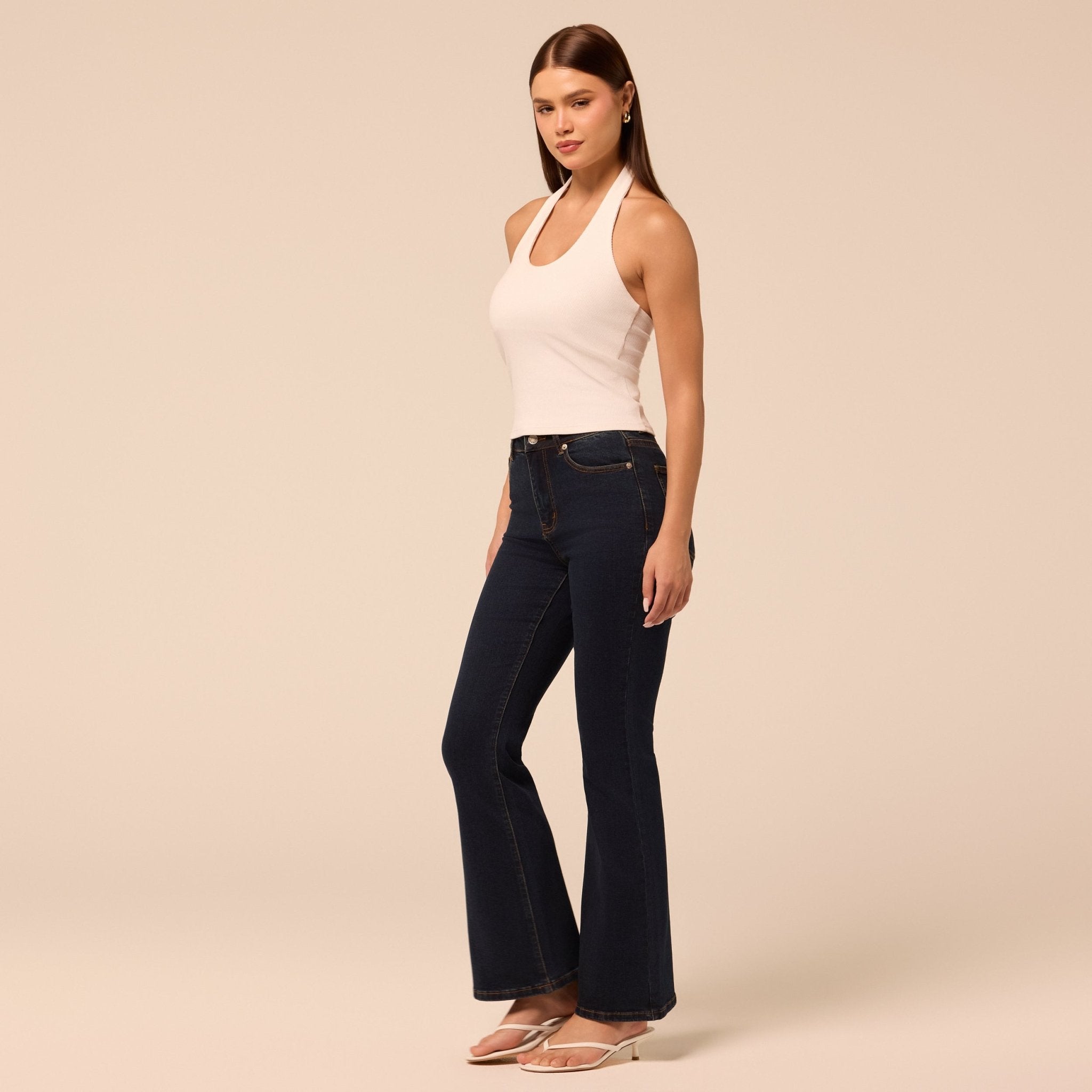 Dark Blue Flare Jeans - shopaleena