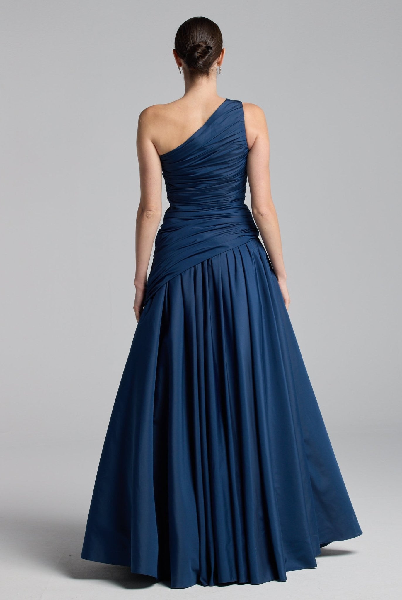 Dark Blue One Shoulder Ruched Gown - shopaleena