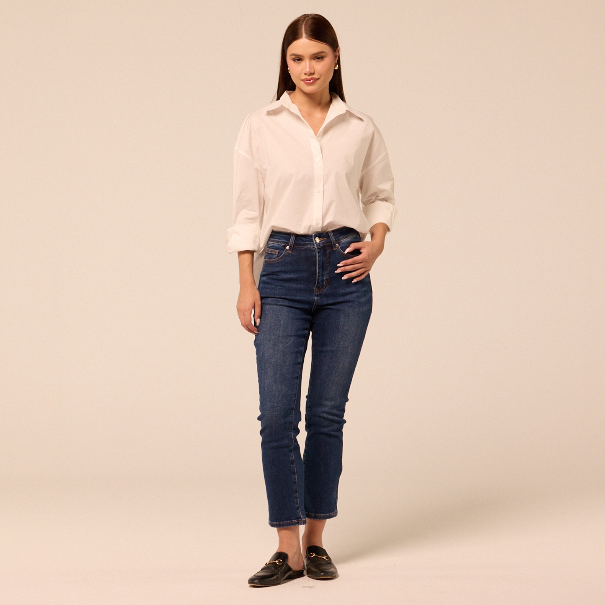 Dark Blue Straight Leg Jeans - shopaleena