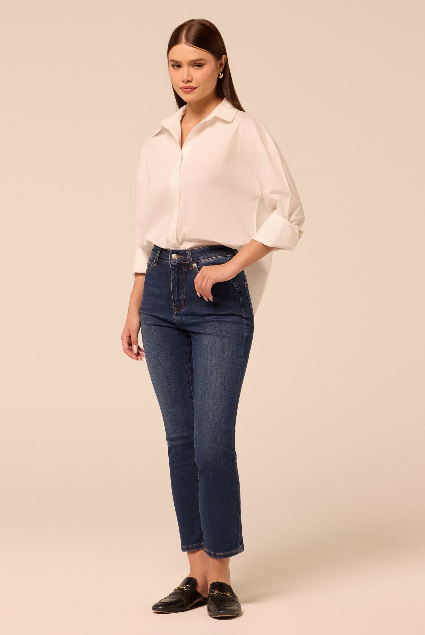 Dark Blue Straight Leg Jeans - shopaleena