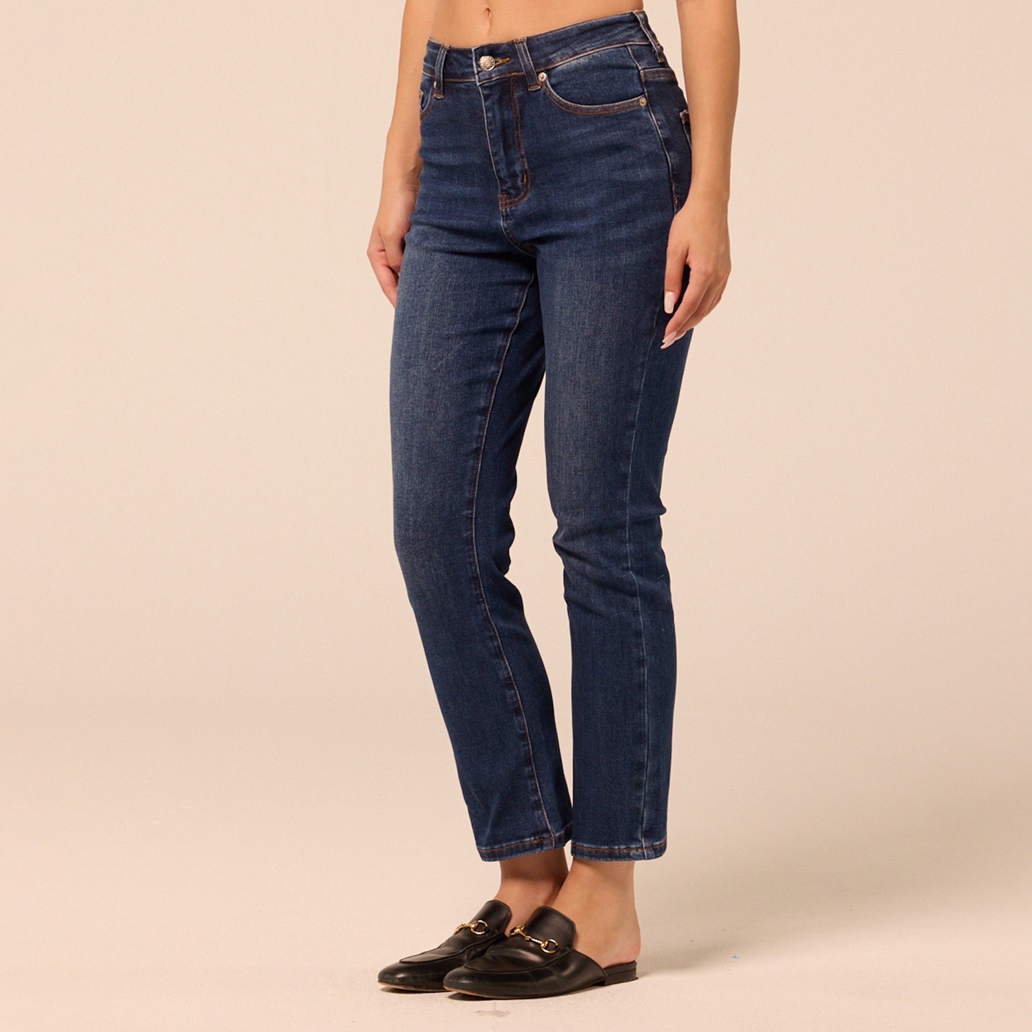 Dark Blue Straight Leg Jeans - shopaleena