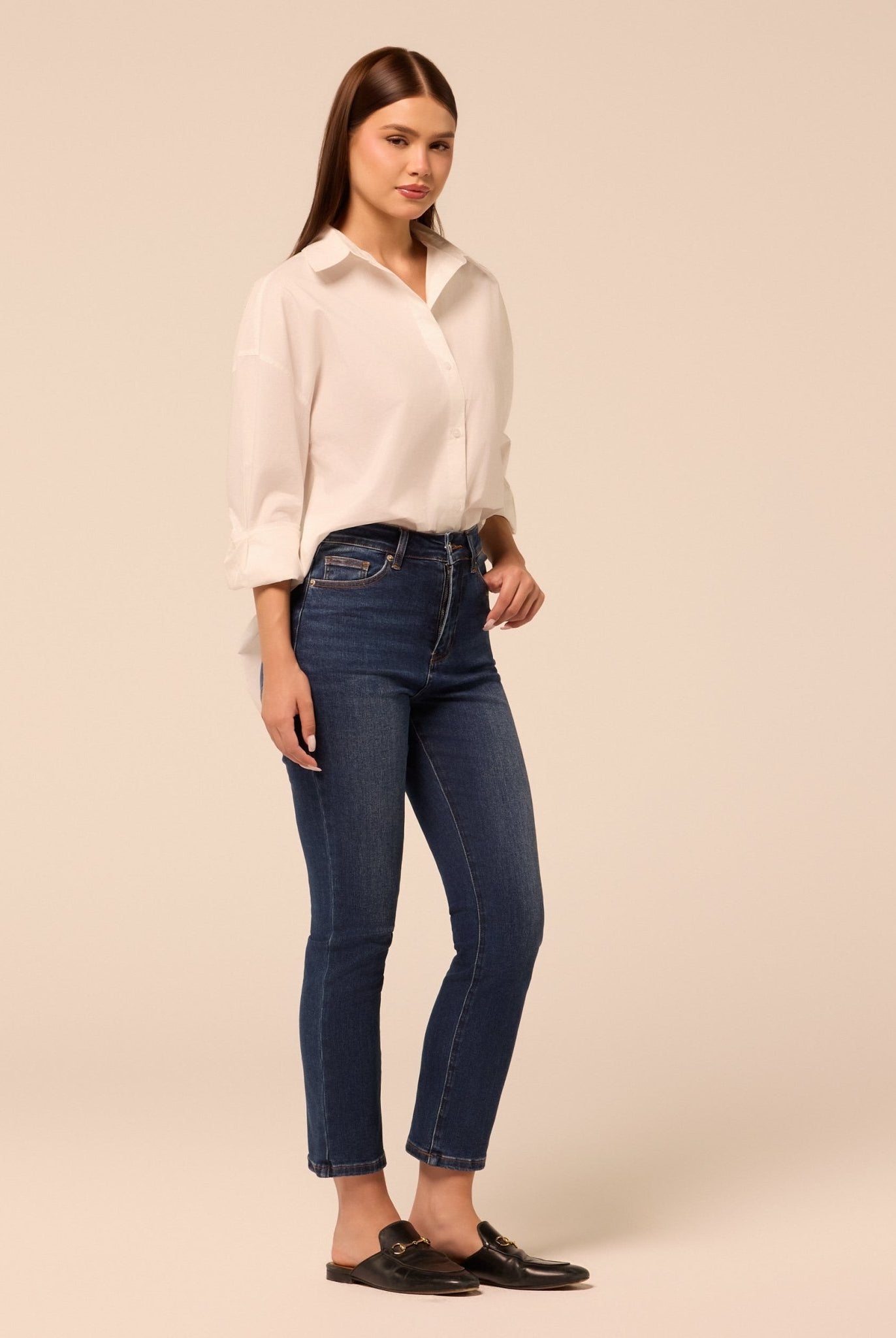 Dark Blue Straight Leg Jeans - shopaleena