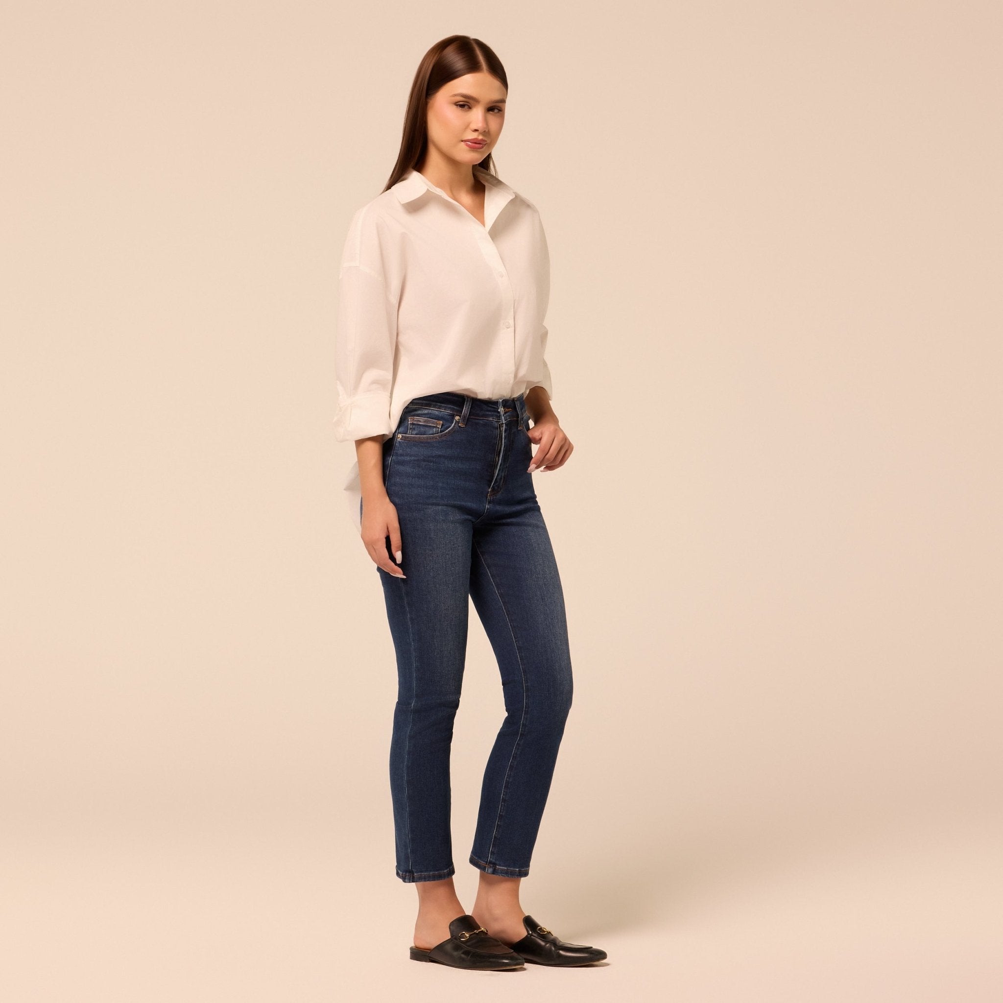 Dark Blue Straight Leg Jeans - shopaleena