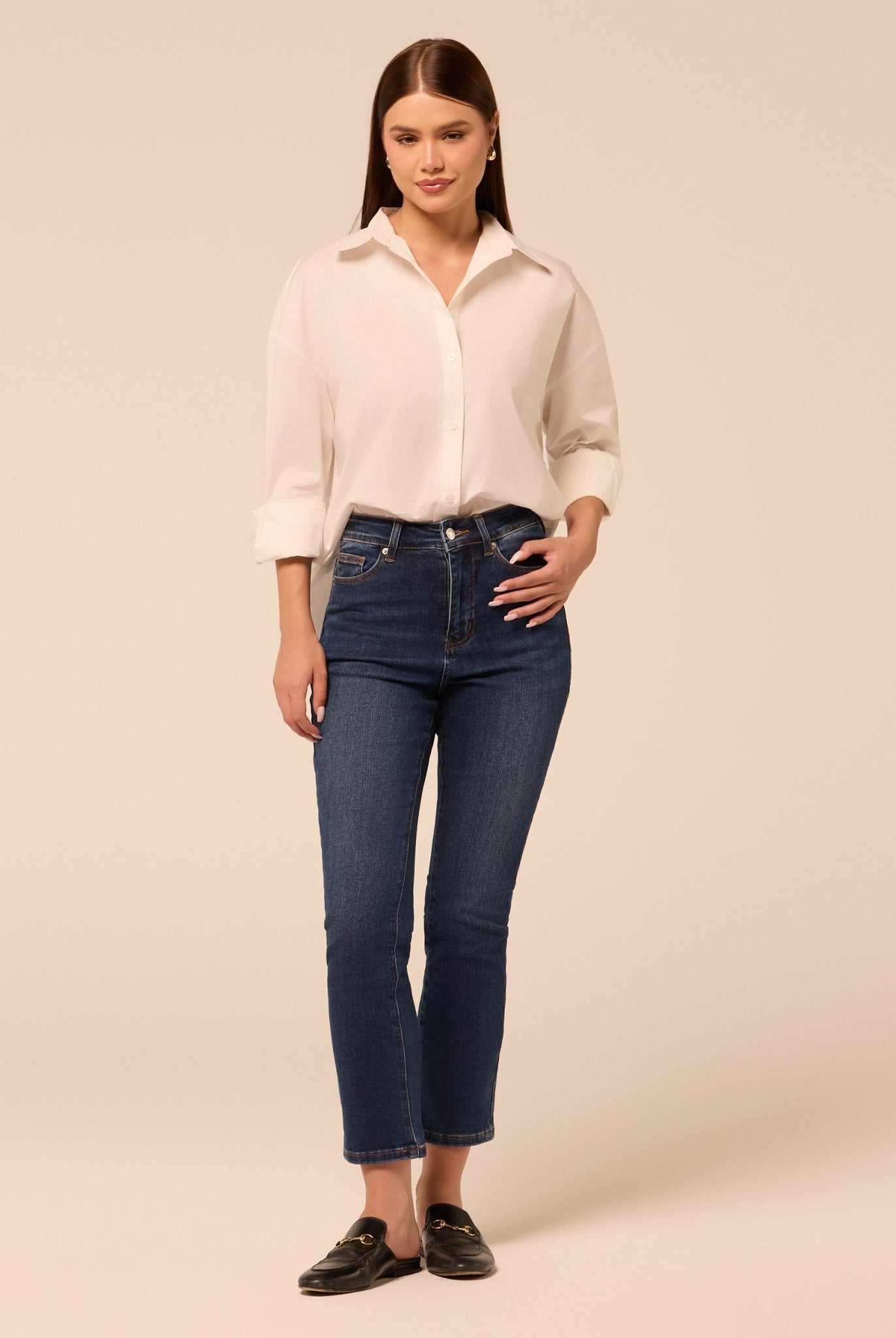 Dark Blue Straight Leg Jeans - shopaleena