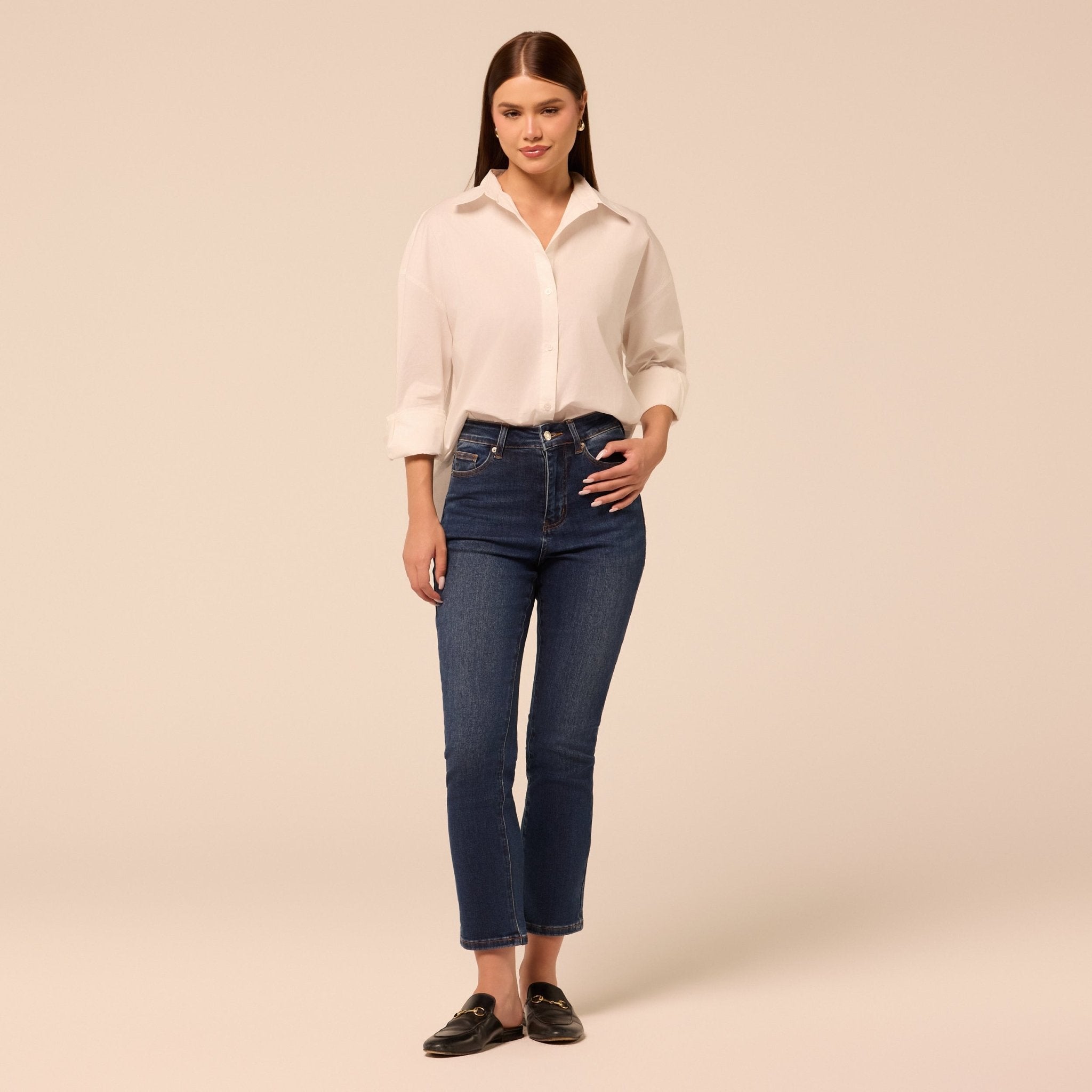 Dark Blue Straight Leg Jeans - shopaleena