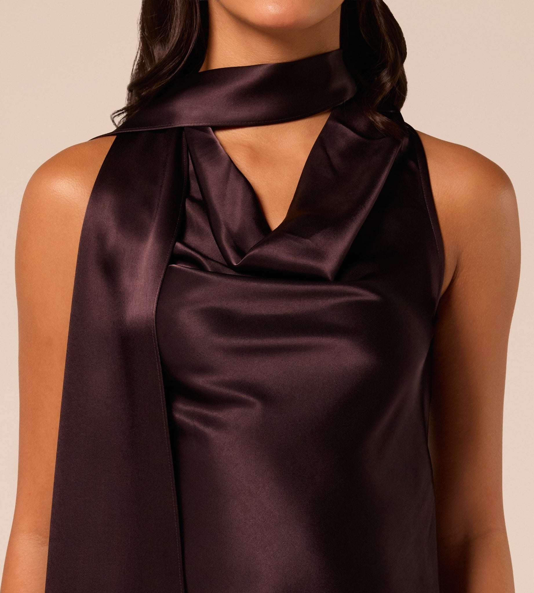 Dark Brown Draped Satin Top - shopaleena