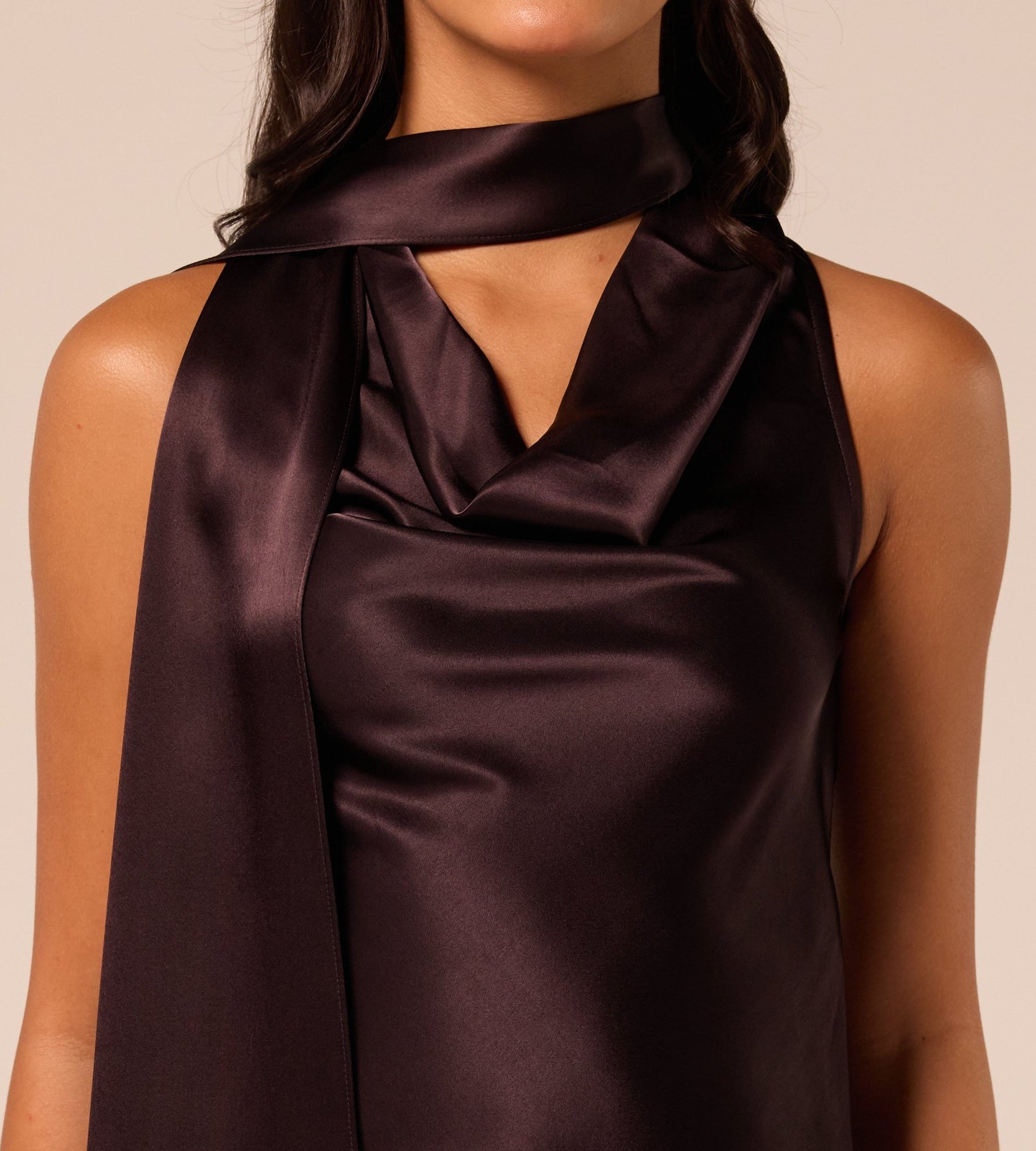 Dark Brown Draped Satin Top - shopaleena
