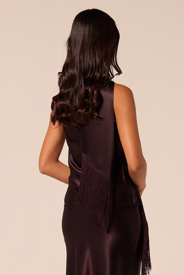 Dark Brown Draped Satin Top - shopaleena