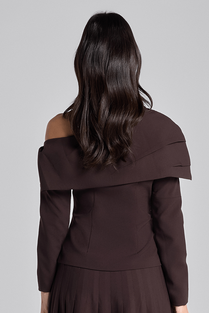 Dark Brown Dropped Shoulder Long Sleeve Top - shopaleena
