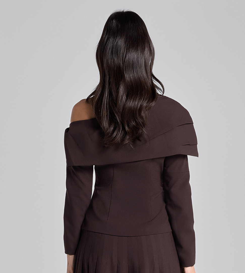 Dark Brown Dropped Shoulder Long Sleeve Top - shopaleena