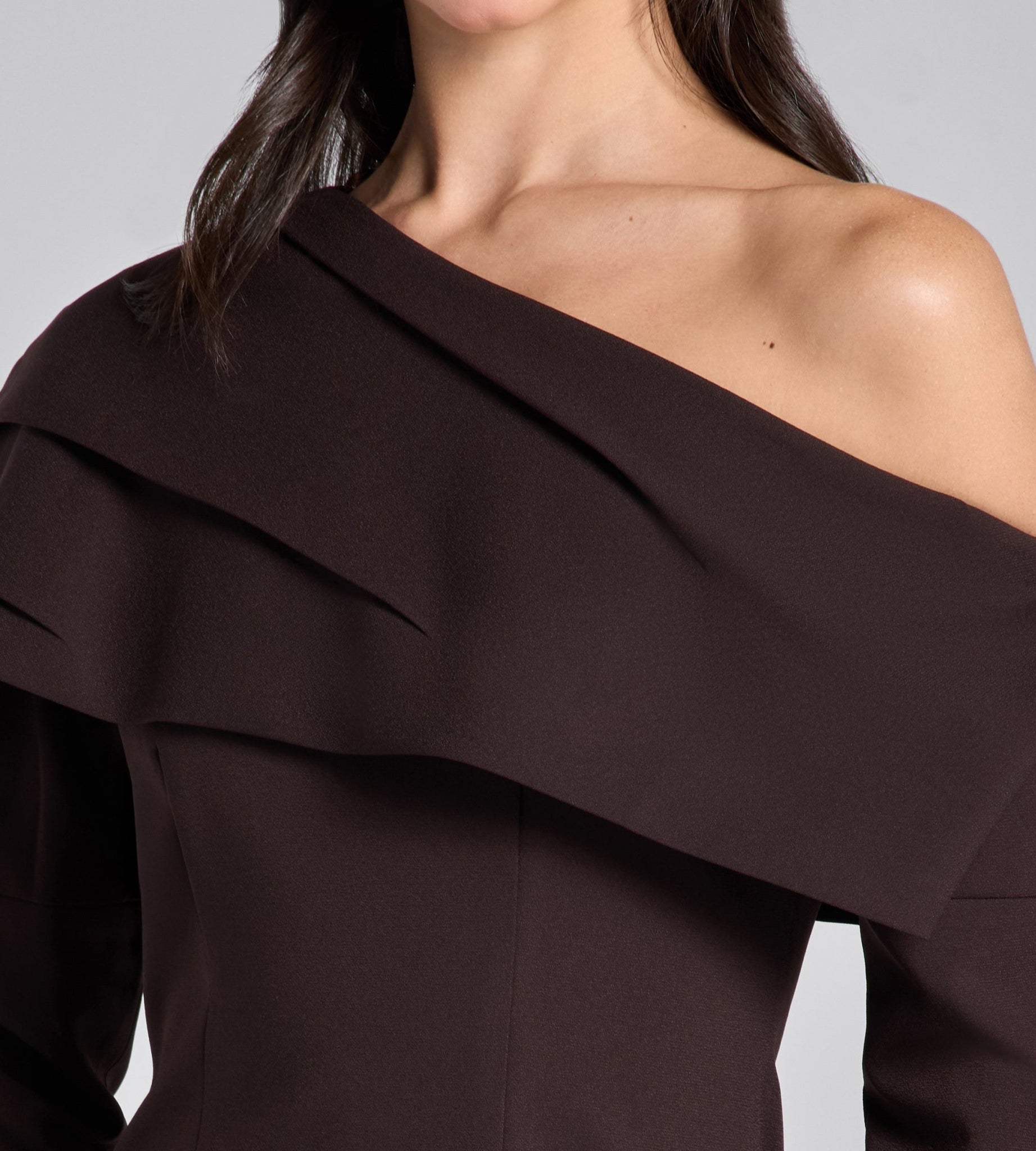 Dark Brown Dropped Shoulder Long Sleeve Top - shopaleena