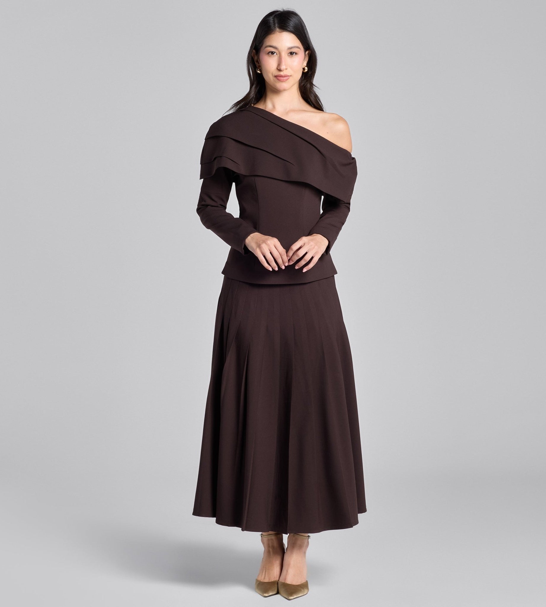 Dark Brown Dropped Shoulder Long Sleeve Top - shopaleena