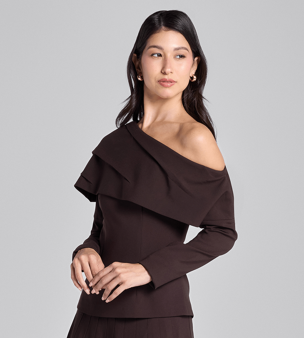 Dark Brown Dropped Shoulder Long Sleeve Top - shopaleena