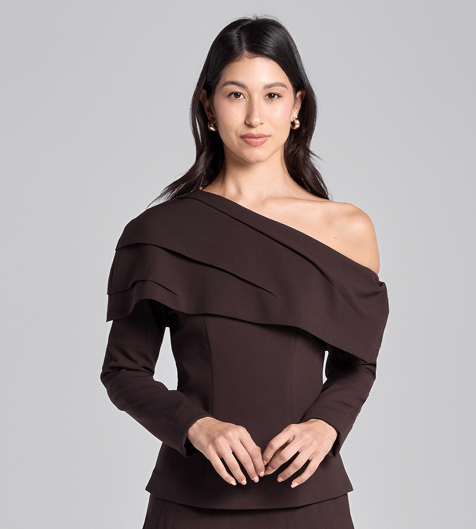 Dark Brown Dropped Shoulder Long Sleeve Top - shopaleena