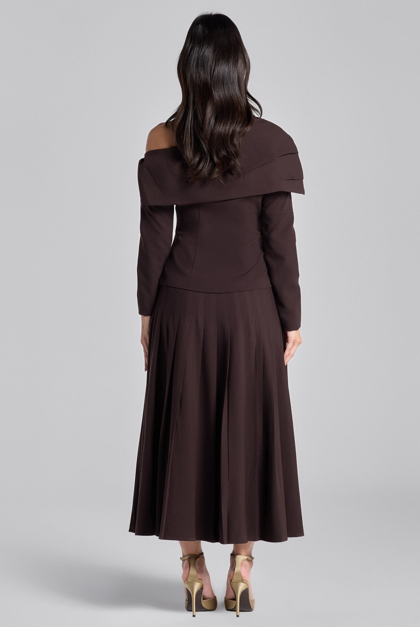 Dark Brown Dropped Shoulder Long Sleeve Top - shopaleena