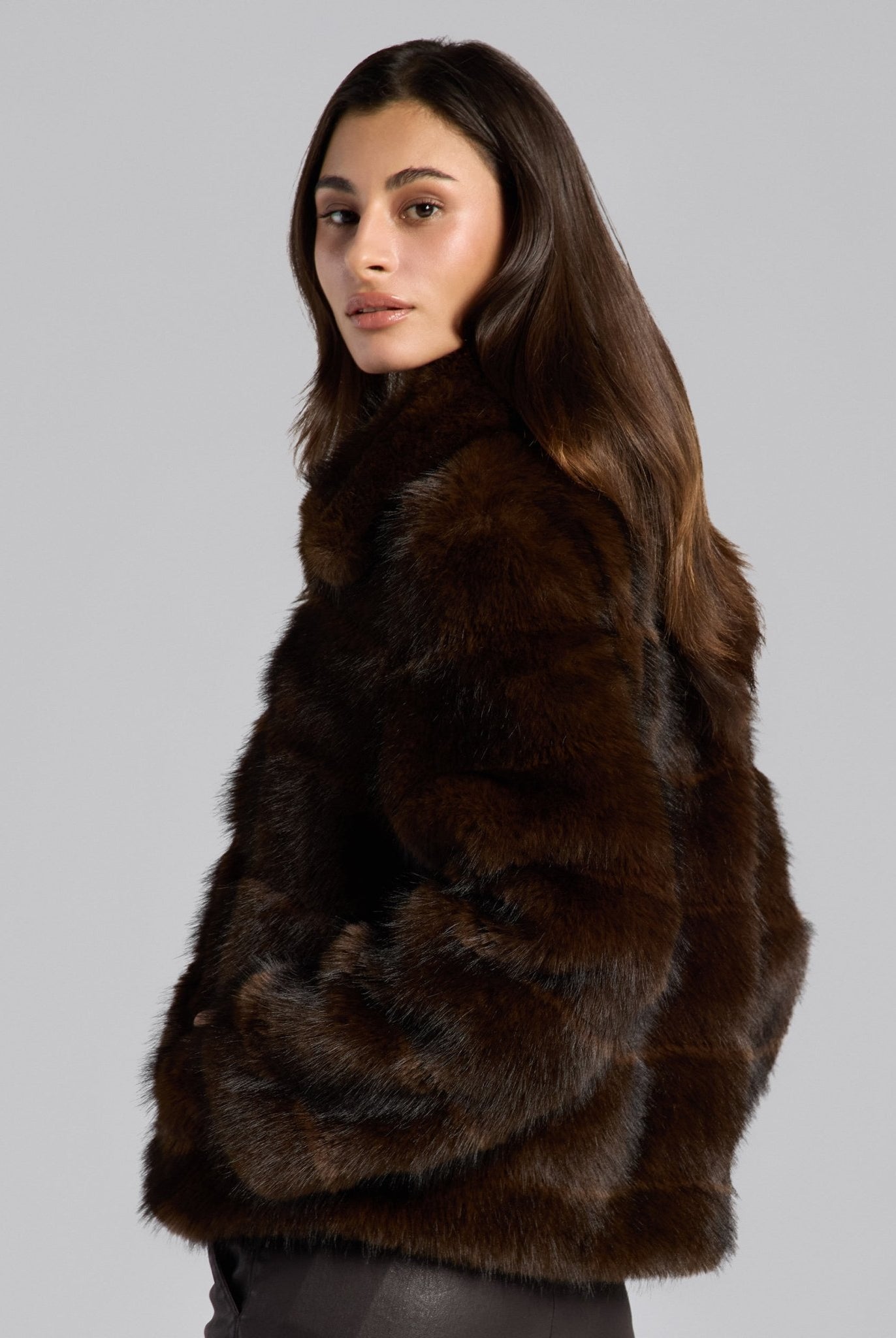 Dark Brown Faux Sable Fur Jacket - shopaleena