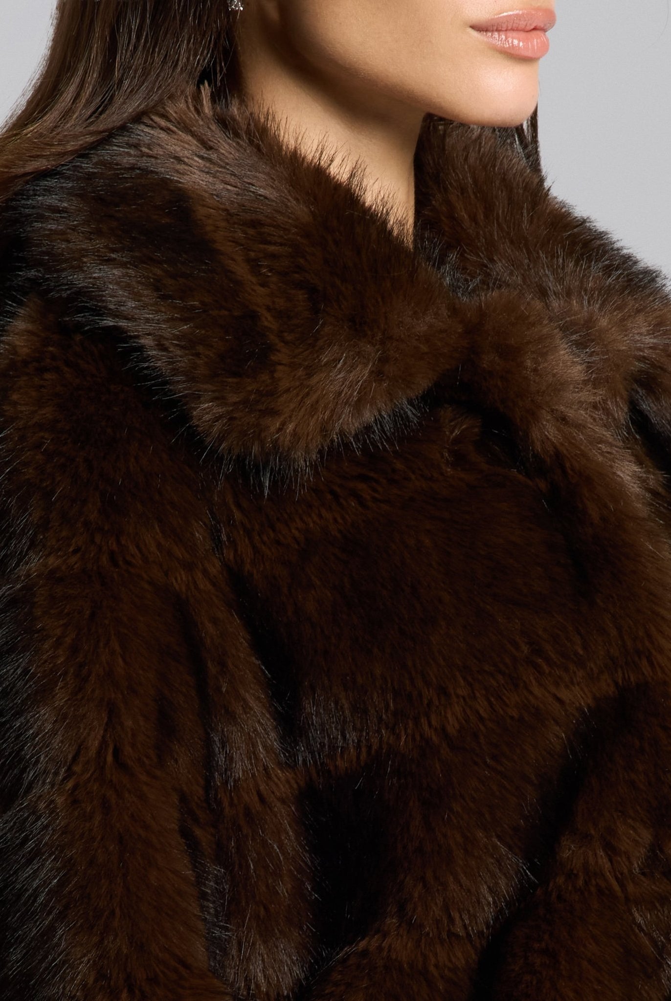 Dark Brown Faux Sable Fur Jacket - shopaleena