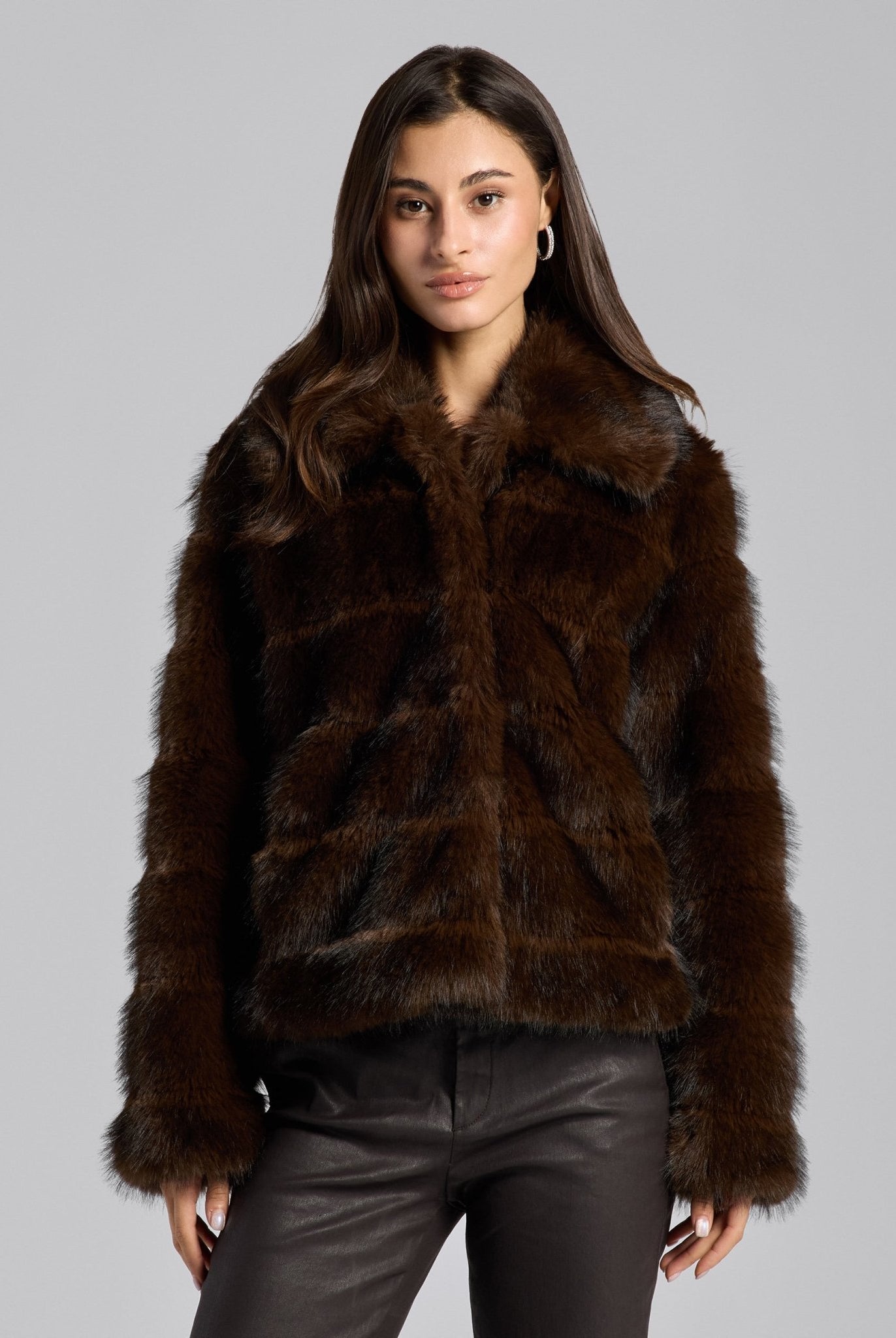 Dark Brown Faux Sable Fur Jacket - shopaleena