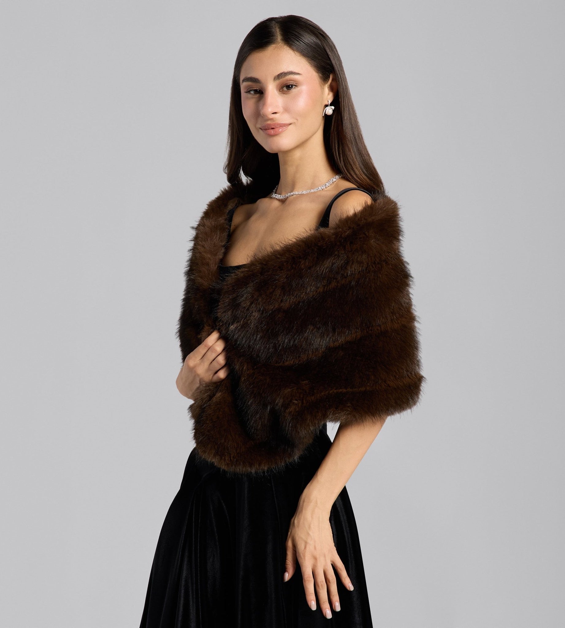 Dark Brown Faux Sable Fur Shawl - shopaleena