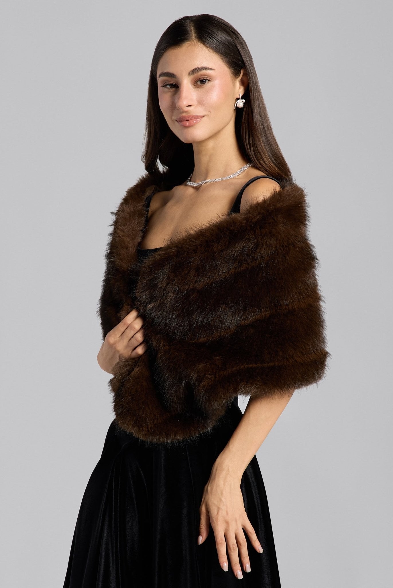 Dark Brown Faux Sable Fur Shawl - shopaleena