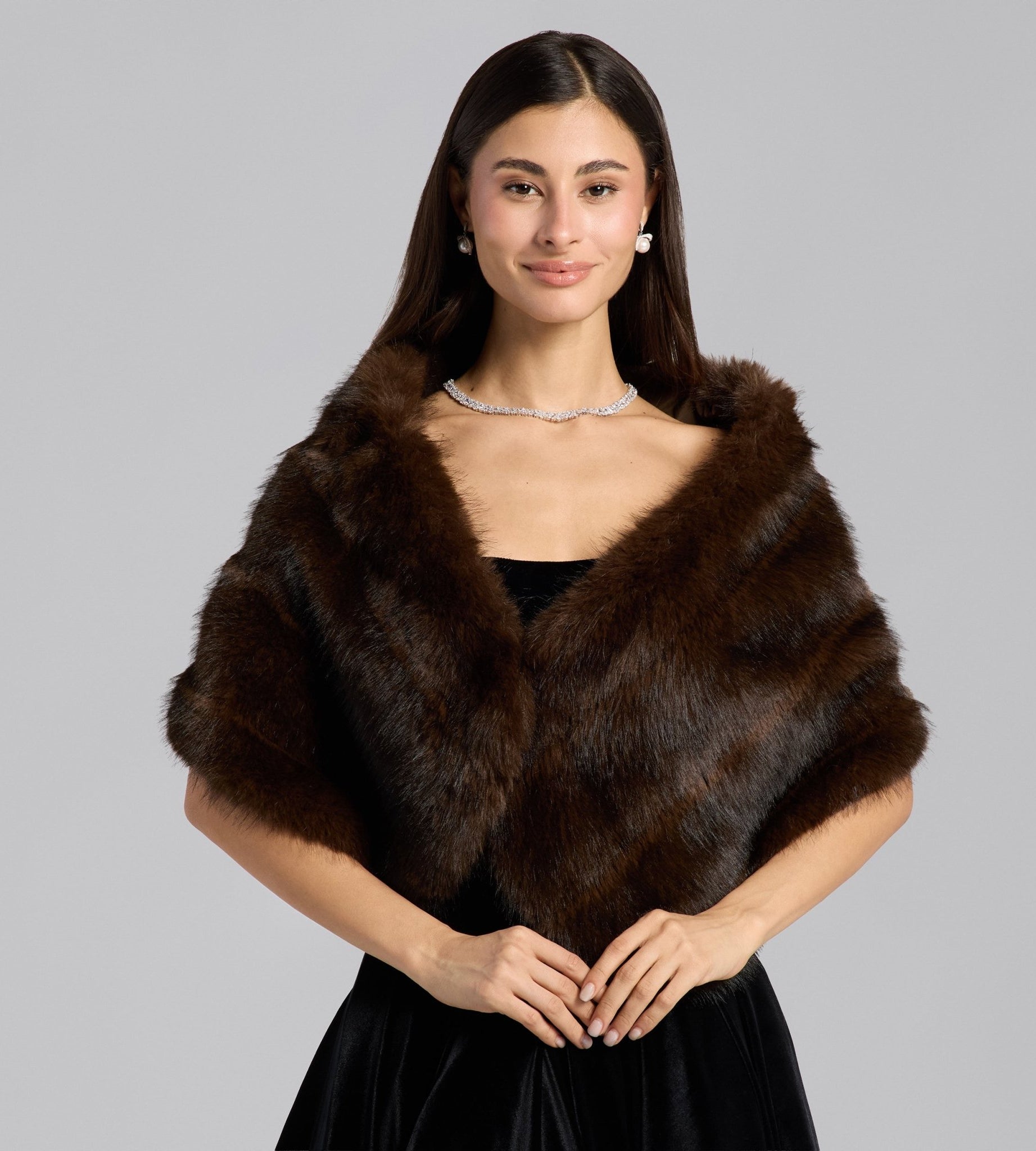 Dark Brown Faux Sable Fur Shawl - shopaleena