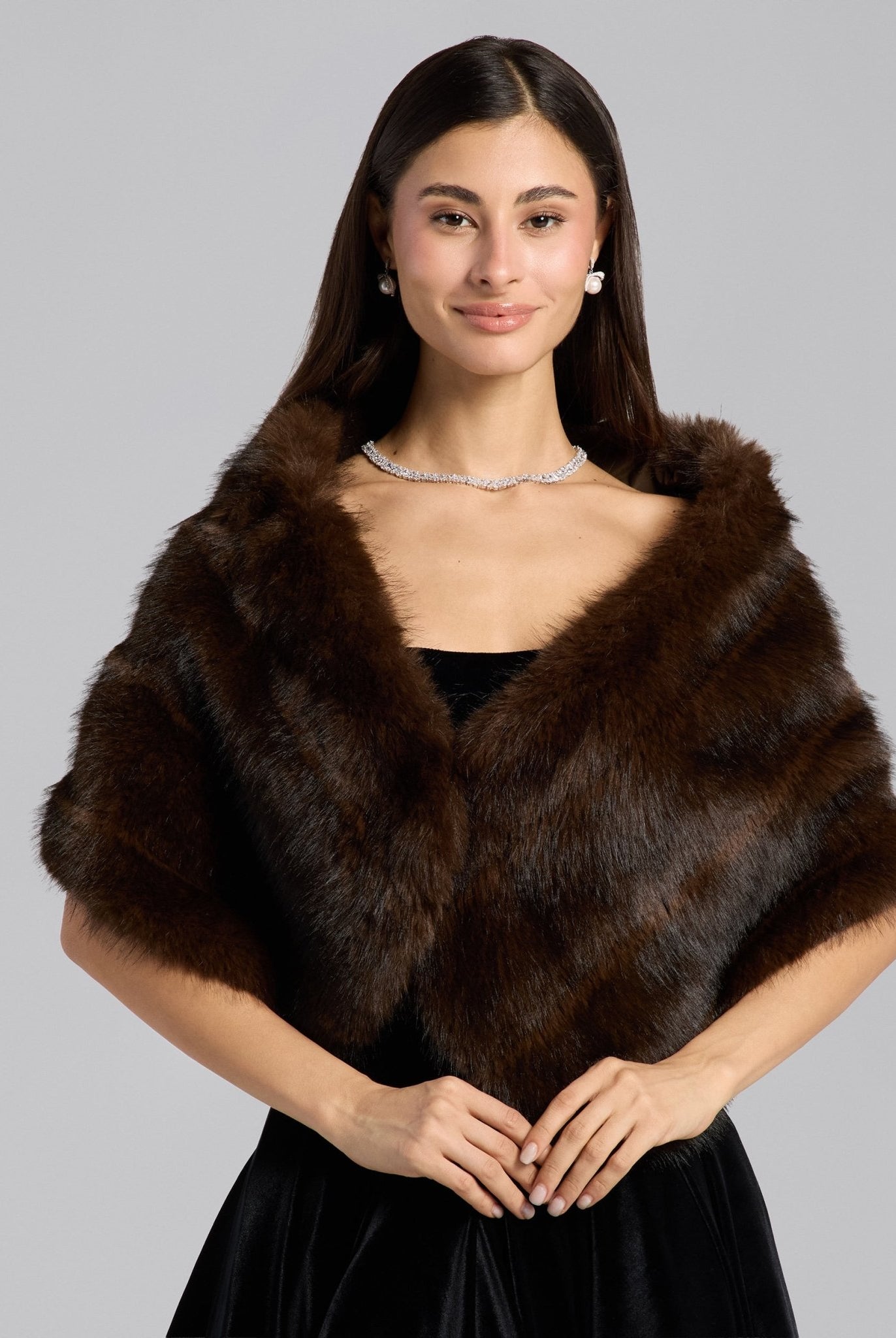 Dark Brown Faux Sable Fur Shawl - shopaleena