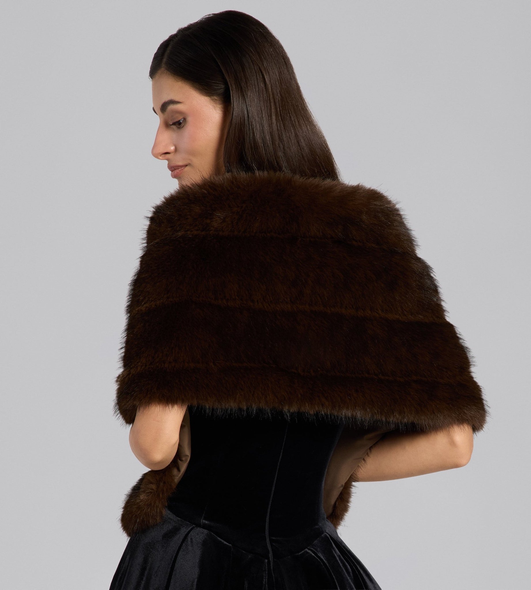 Dark Brown Faux Sable Fur Shawl - shopaleena