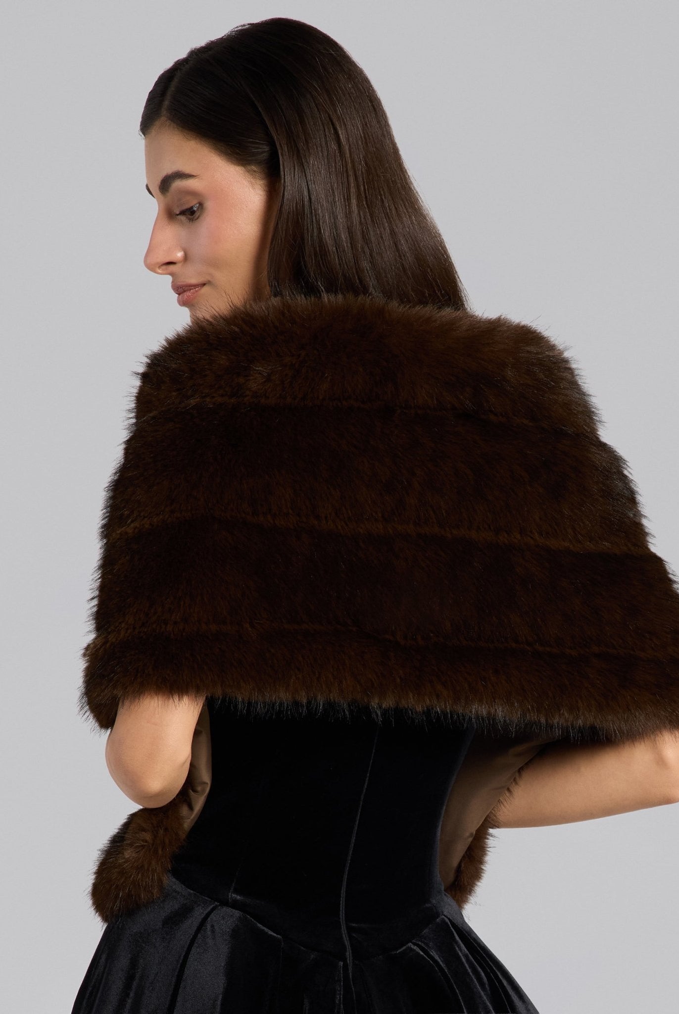 Dark Brown Faux Sable Fur Shawl - shopaleena