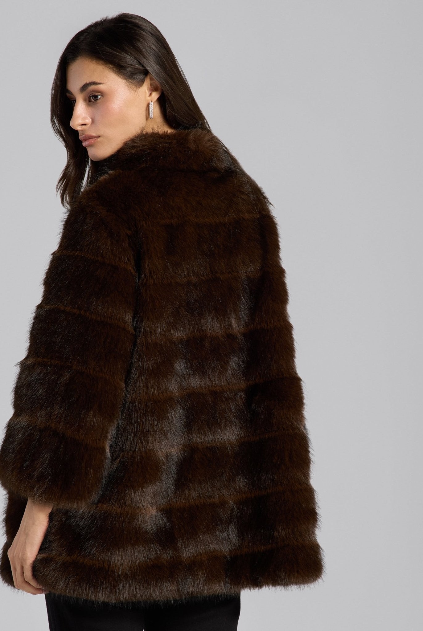 Dark Brown Faux Sable Fur Wide Collar Coat - shopaleena