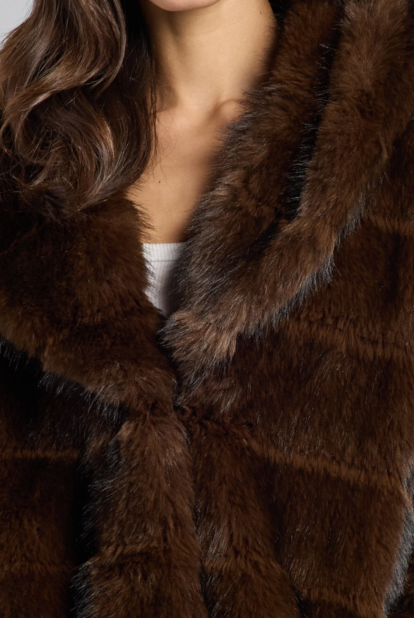 Dark Brown Faux Sable Fur Wide Collar Coat - shopaleena
