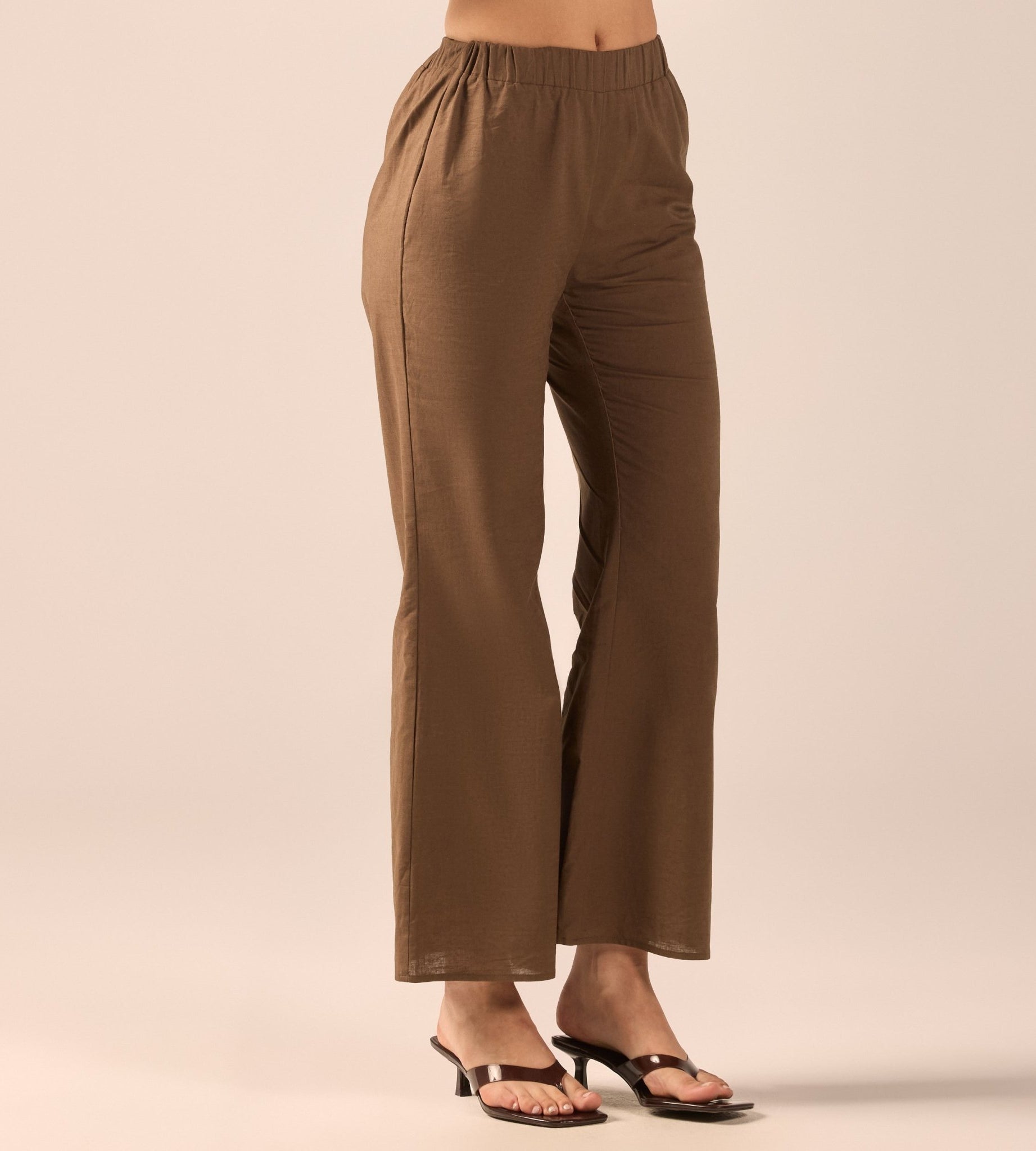 Dark Brown Linen Flare Pants - shopaleena