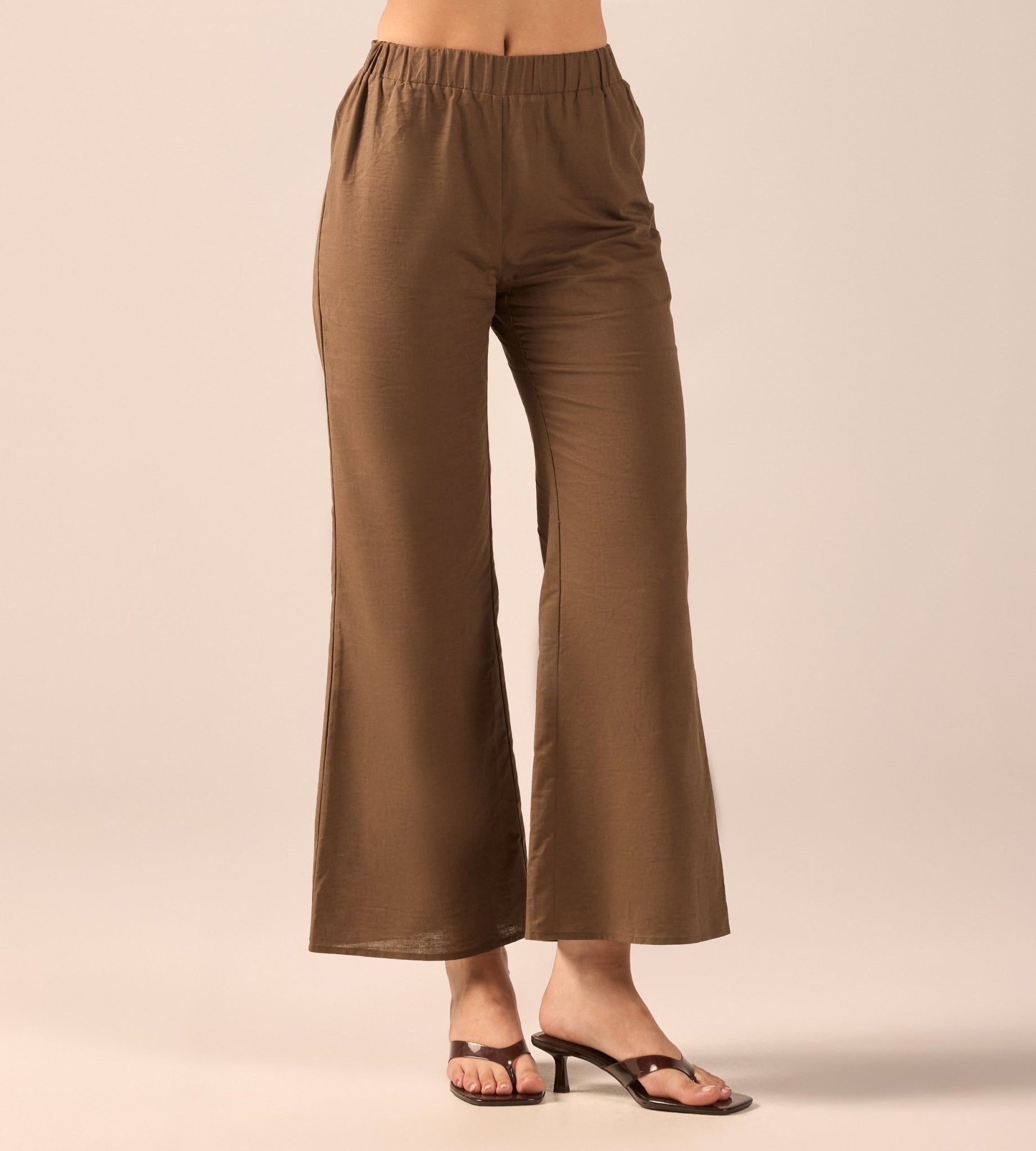 Dark Brown Linen Flare Pants - shopaleena