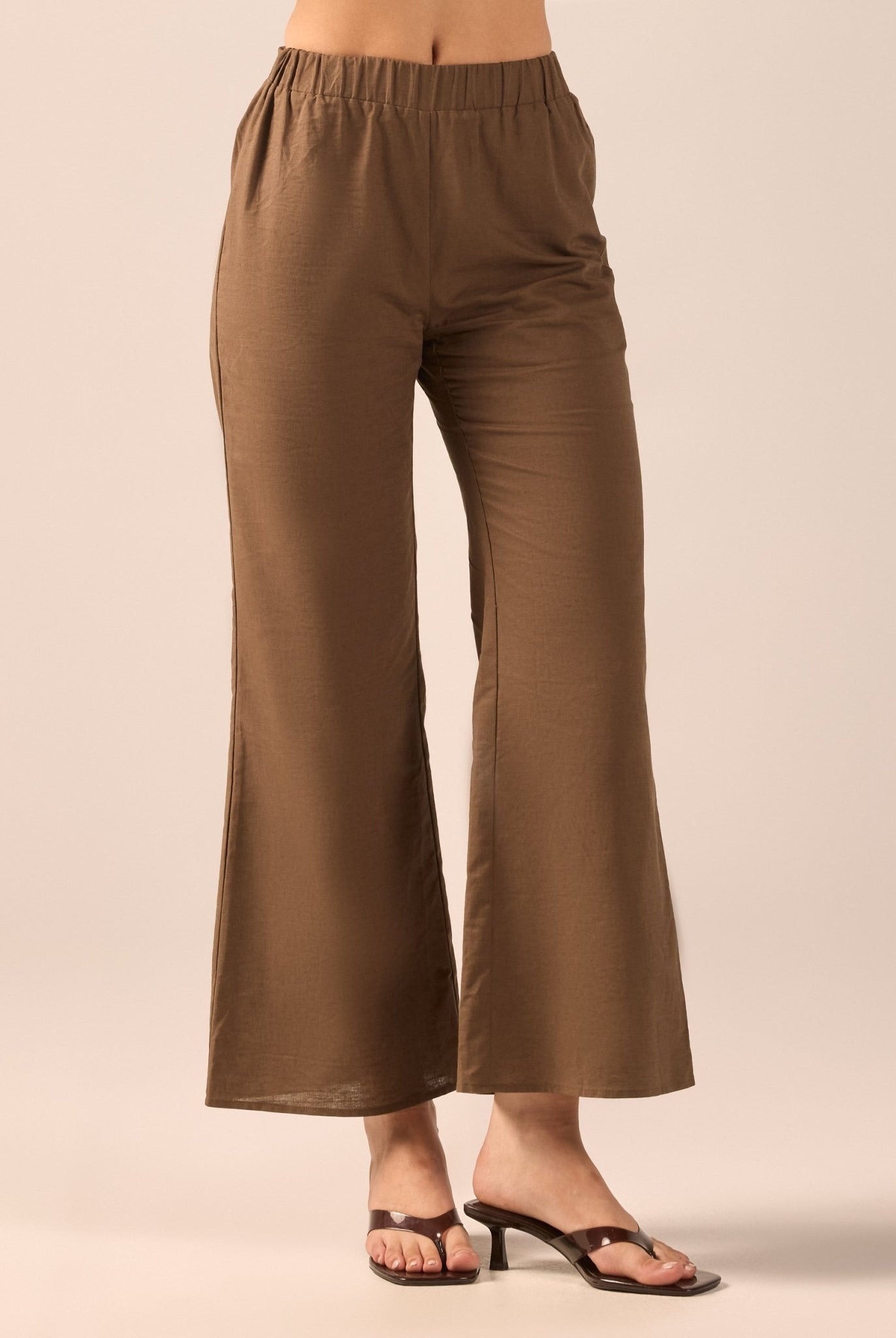 Dark Brown Linen Flare Pants - shopaleena