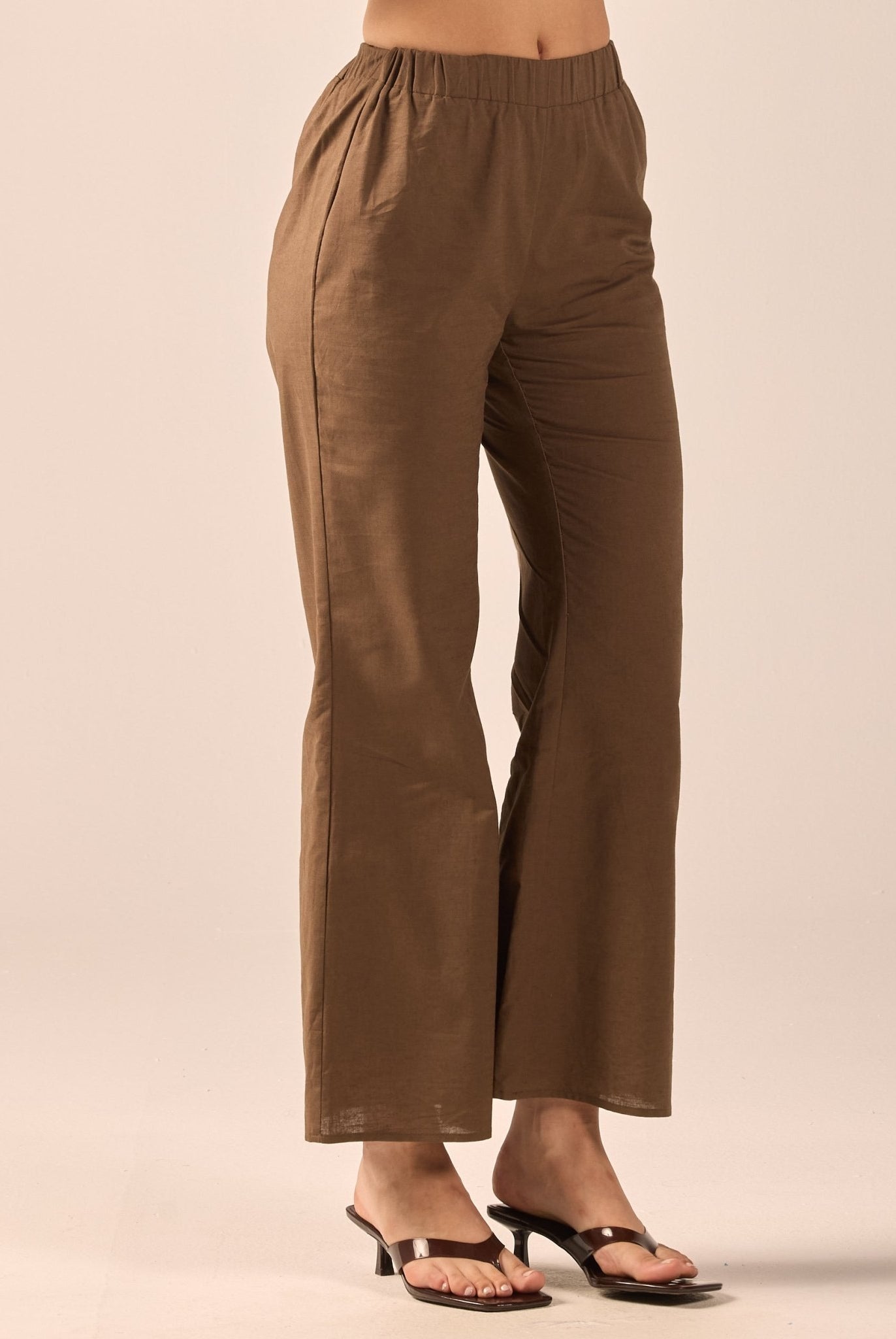 Dark Brown Linen Flare Pants - shopaleena