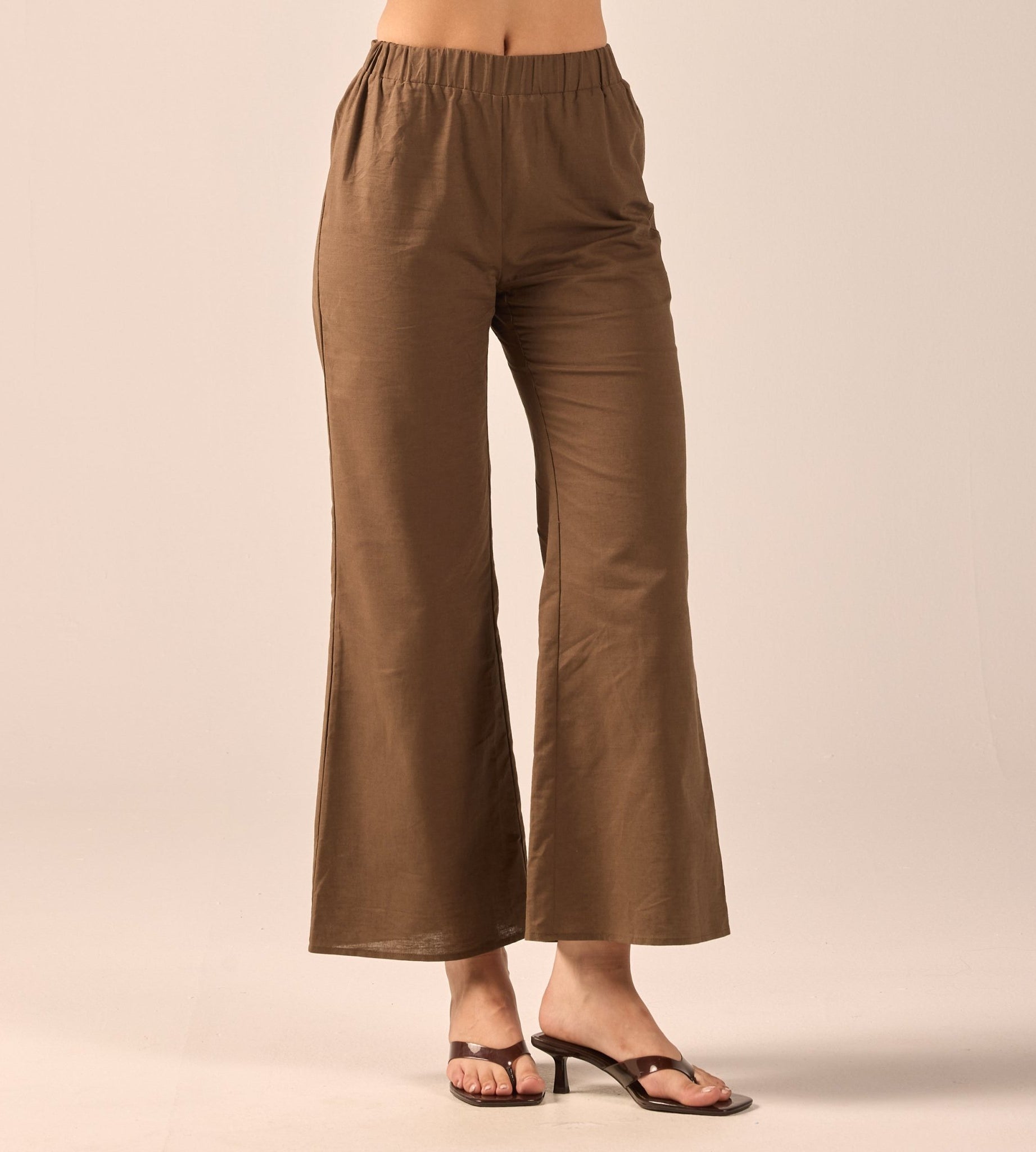 Dark Brown Linen Flare Pants - shopaleena