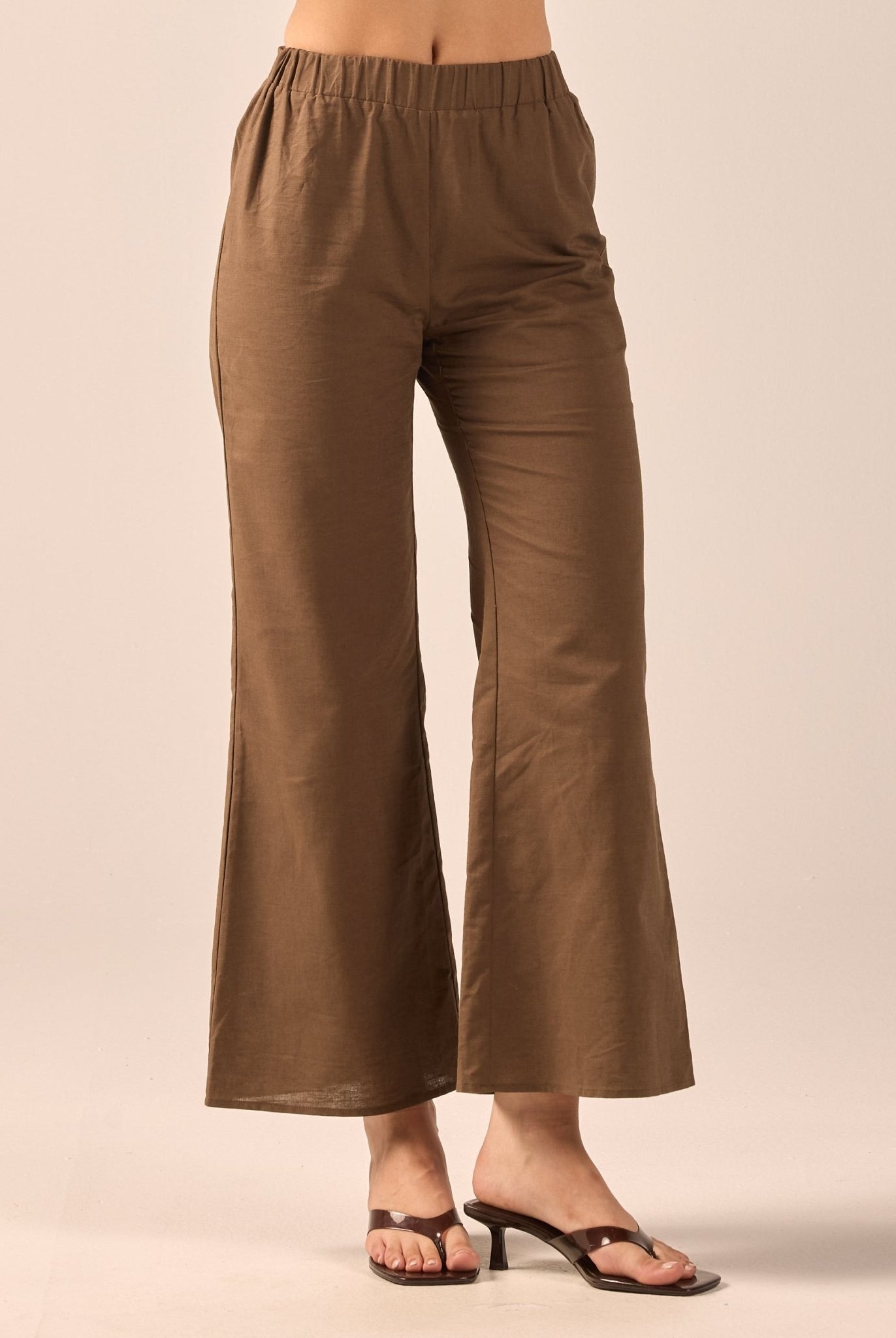 Dark Brown Linen Flare Pants - shopaleena
