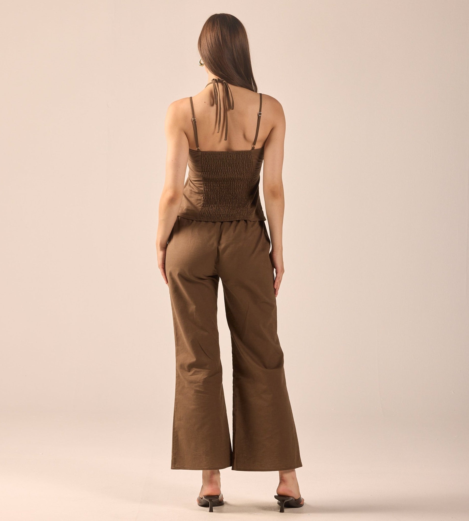 Dark Brown Linen Flare Pants - shopaleena