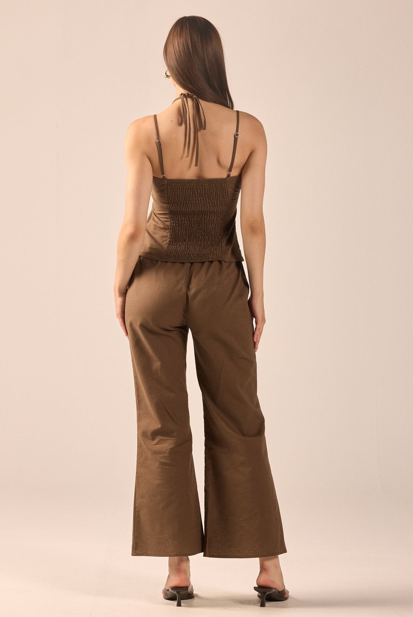 Dark Brown Linen Flare Pants - shopaleena